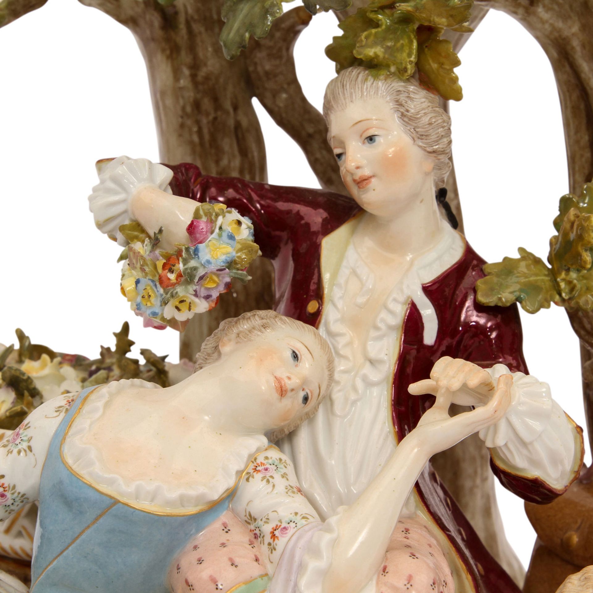 MEISSEN "Schäfergruppe mit Baum", 1870-1924.Modell von Johann Joachim Kaendler 1744, Ruhendes - Image 8 of 11