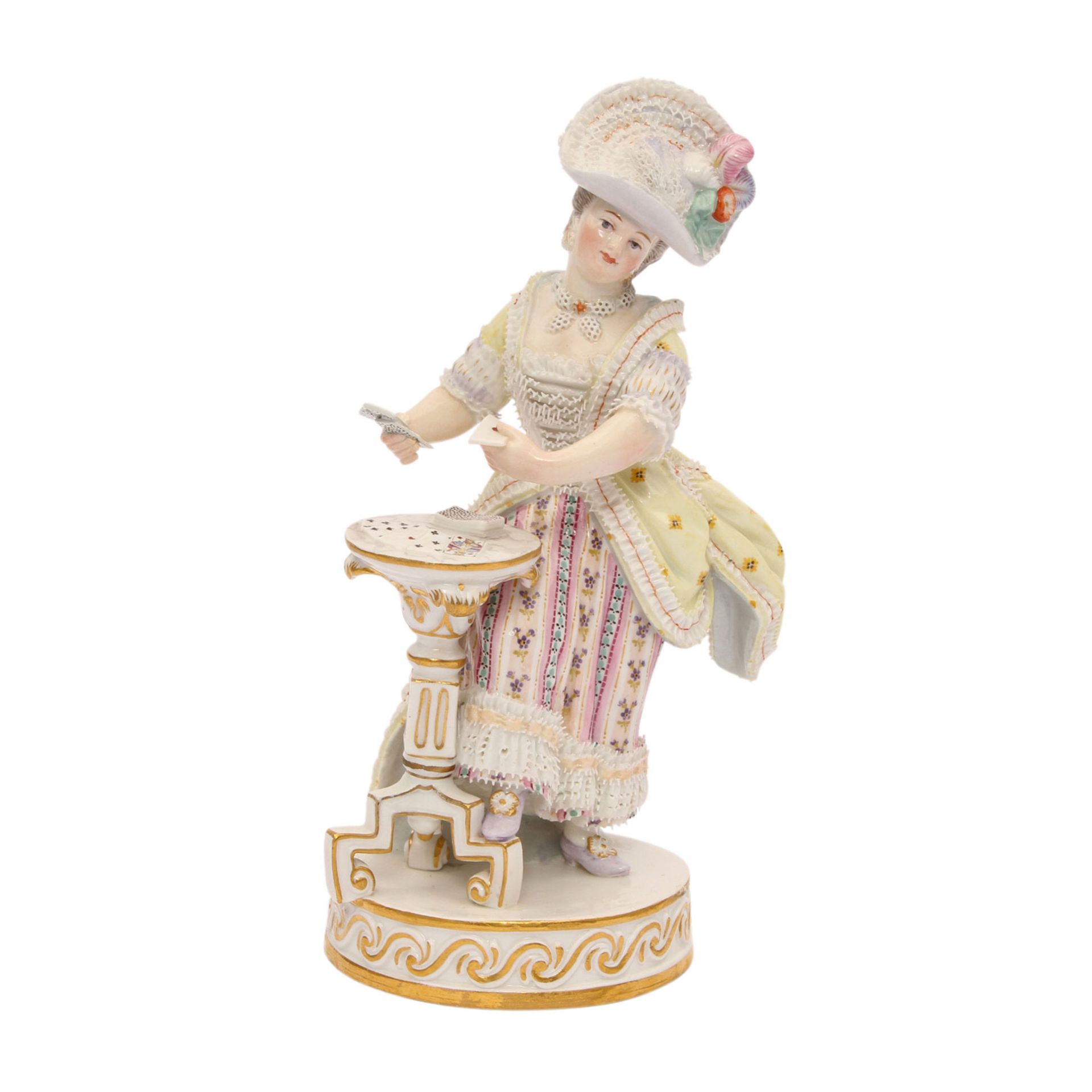 MEISSEN "Die Kartenspielerin", 1870-1924.Modell von Michel Victor Acier 1775, Dame mit aufwendig - Image 2 of 7