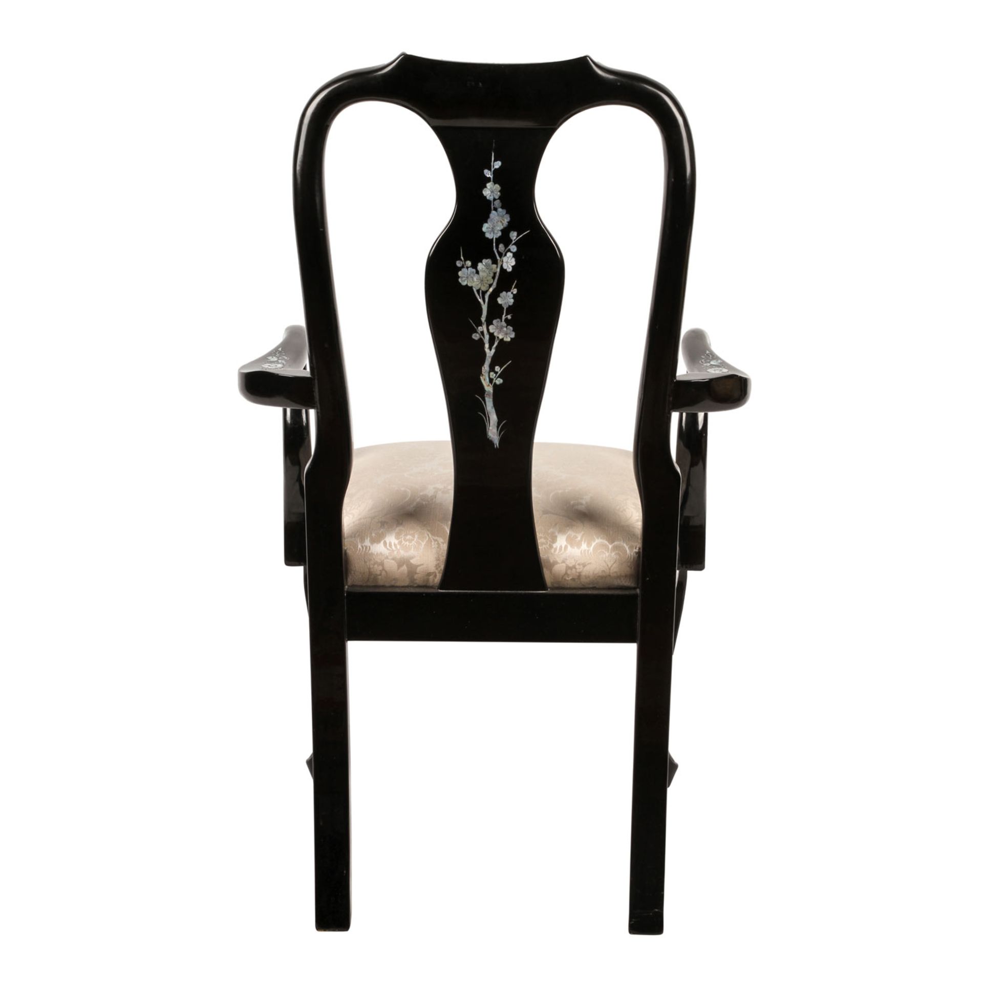Schwarzlack-Stuhl. CHINA, 20. Jh.Holz, schwarz lackiert und mit Perlmuttintarsien verziert. - Image 4 of 6