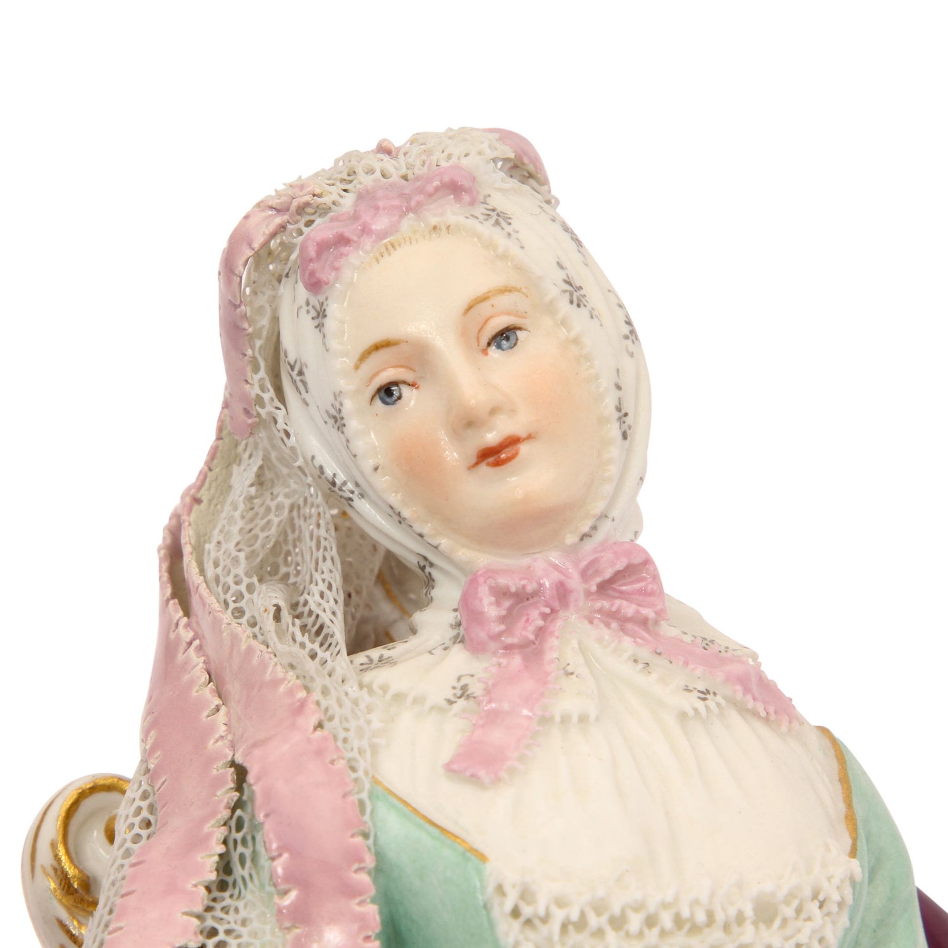 MEISSEN "Mädchen am Spinnrad", 1870-1924Modell von Johann Joachim Kaendler um 1760, nach einem - Image 6 of 7