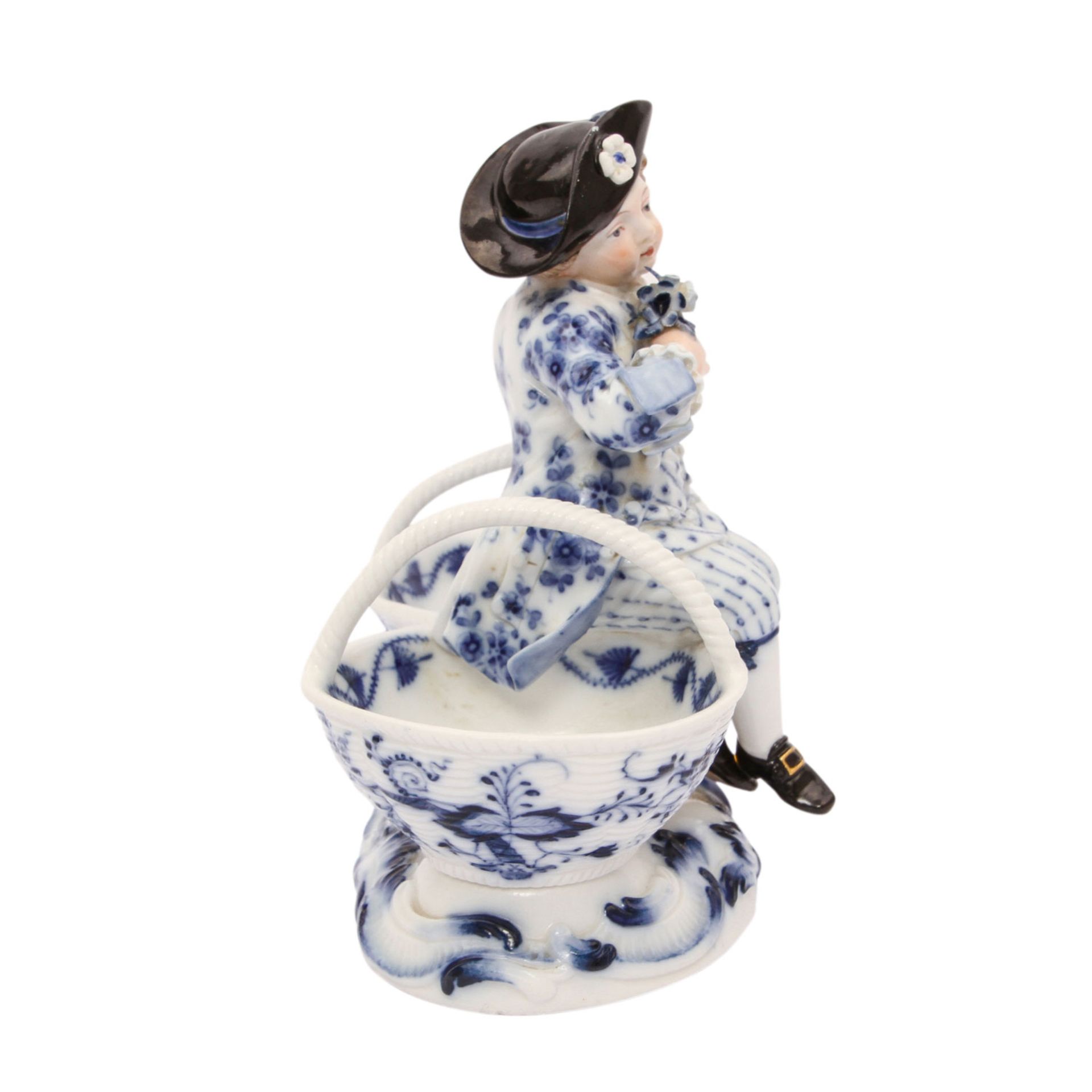 MEISSEN Figurenschale, 1870-1924."Knabe, zwischen zwei Körben sitzend", Blaumalerei mit - Image 5 of 7