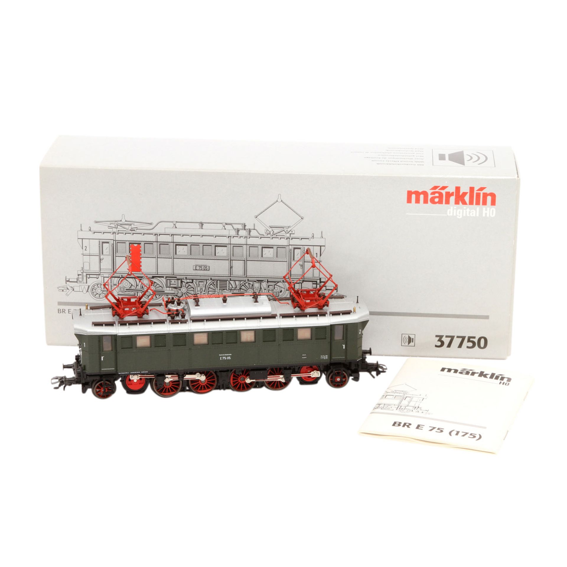 MÄRKLIN E-Lok 37750, Spur H0 digital,dunkelgrün, BR E 75 der DB, BN E 75 05, Geräuschelektronik.