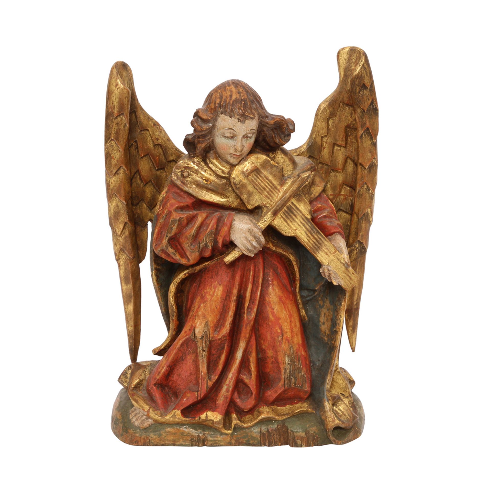 MUSIZIERENDER ENGEL20. Jh., Holz, musizierender Engel im gotischen Stil, H: 33 cm. Normale - Image 5 of 6