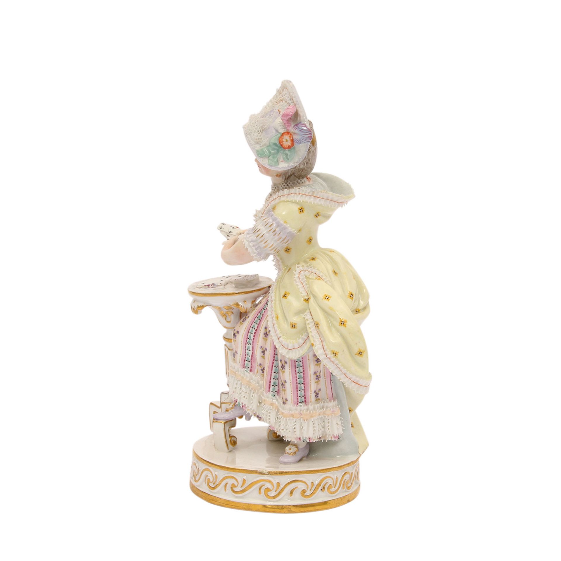 MEISSEN "Die Kartenspielerin", 1870-1924.Modell von Michel Victor Acier 1775, Dame mit aufwendig - Image 3 of 7