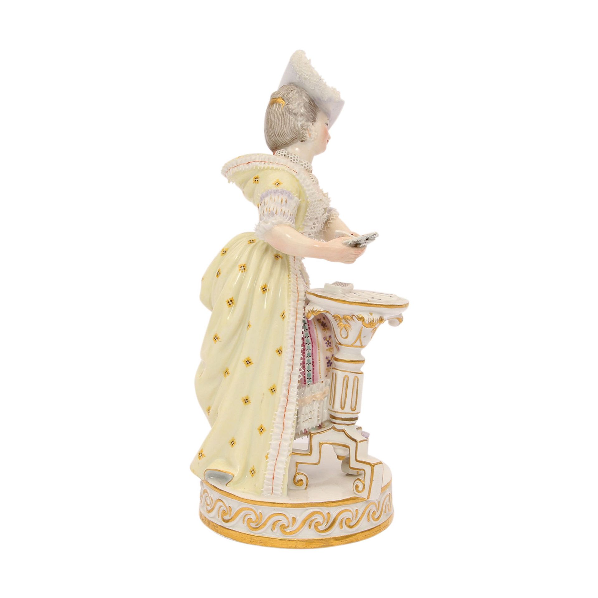 MEISSEN "Die Kartenspielerin", 1870-1924.Modell von Michel Victor Acier 1775, Dame mit aufwendig - Image 5 of 7