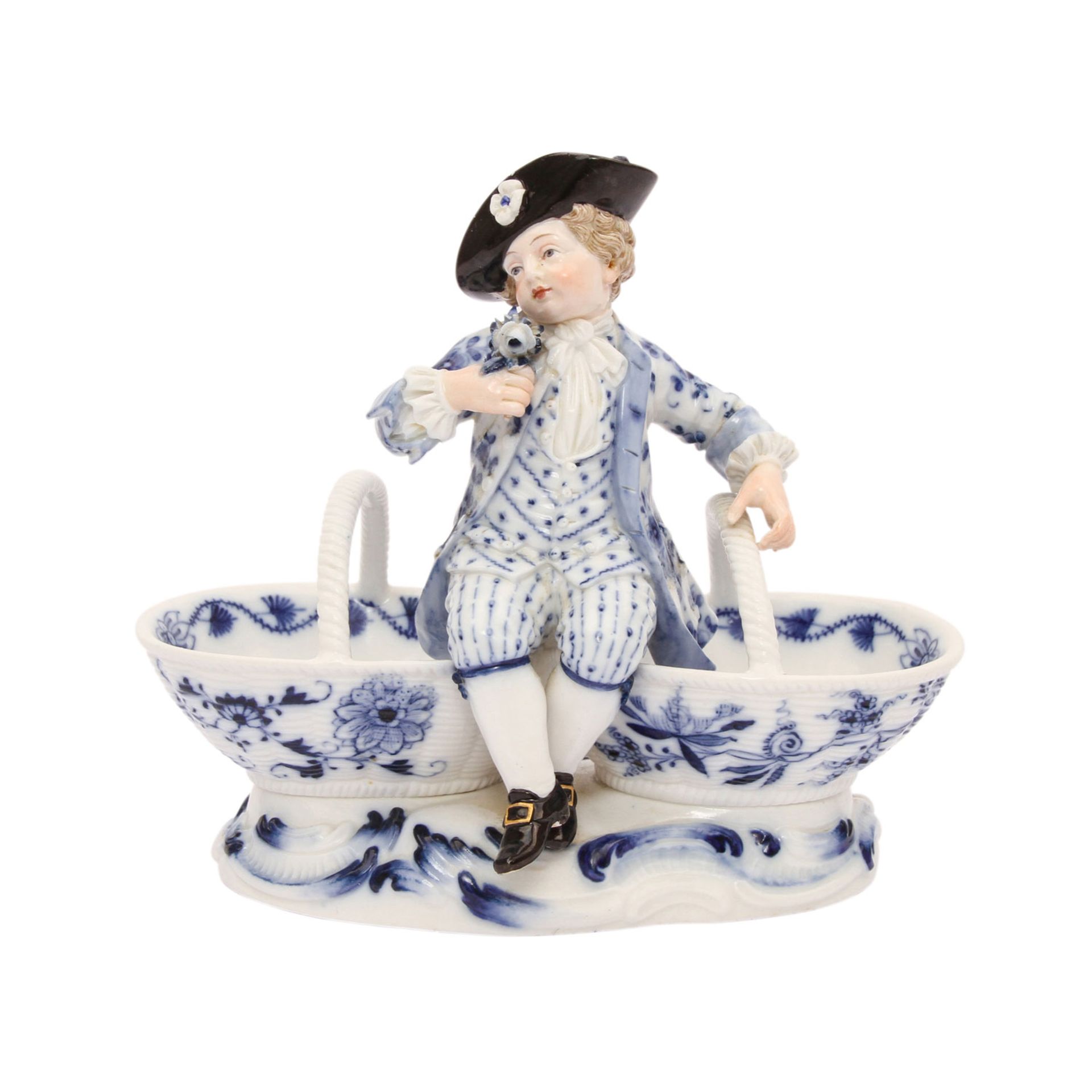 MEISSEN Figurenschale, 1870-1924."Knabe, zwischen zwei Körben sitzend", Blaumalerei mit - Image 2 of 7