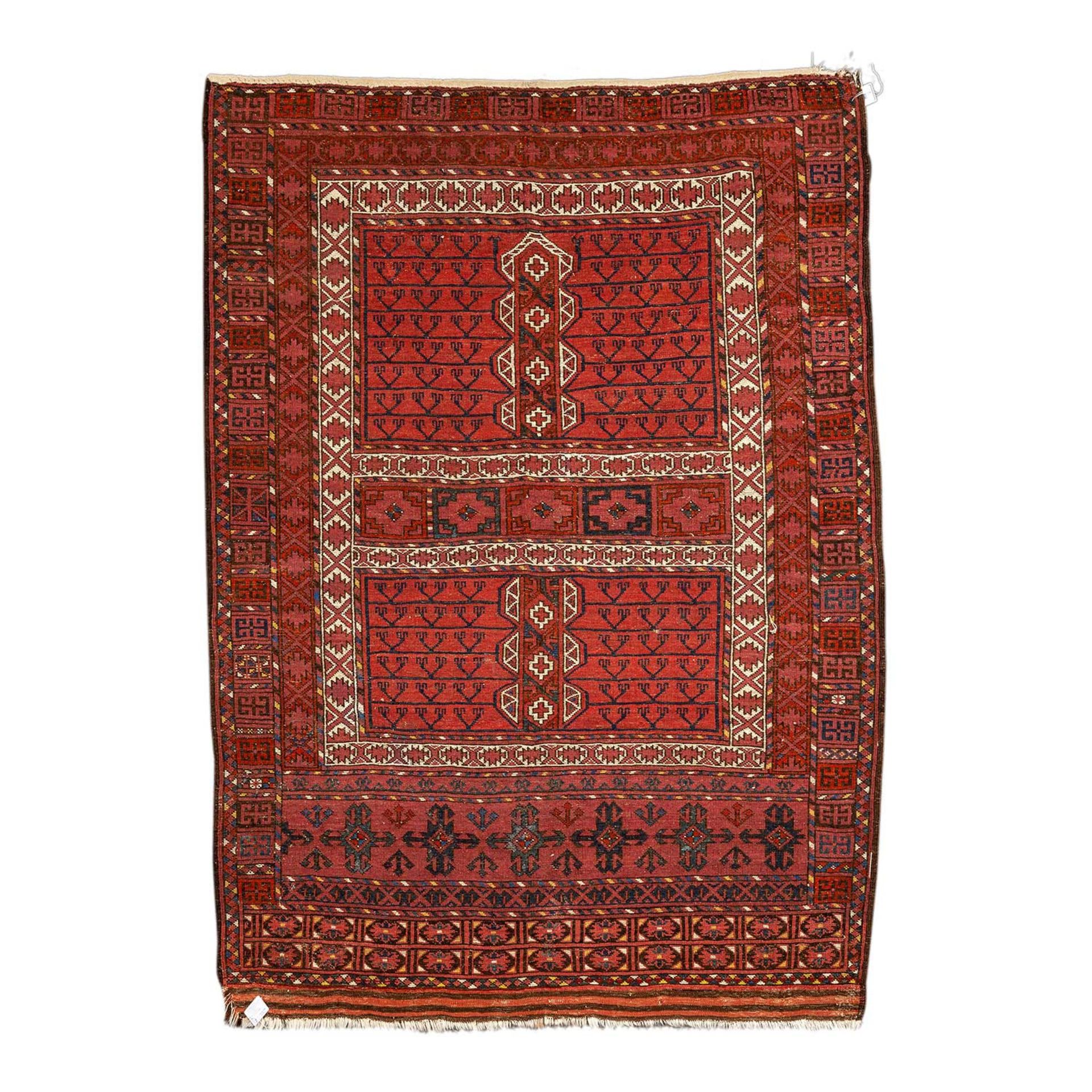 Orientteppich Ennsy. ERSARI-AFGHAN-HATSCHLOU/AFGHANISTAN, 19. Jh., ca. 188x150 cm.Zelteingangstür - Image 2 of 4