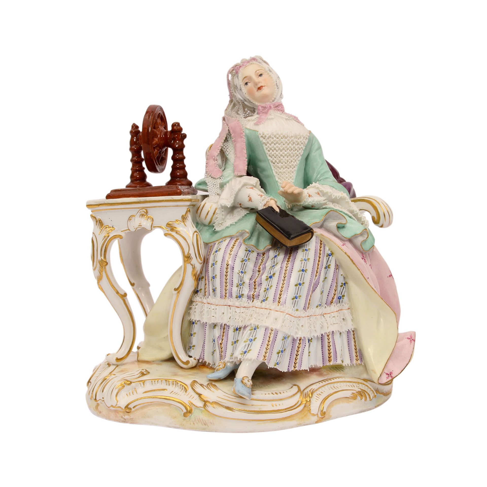 MEISSEN "Mädchen am Spinnrad", 1870-1924Modell von Johann Joachim Kaendler um 1760, nach einem - Image 2 of 7