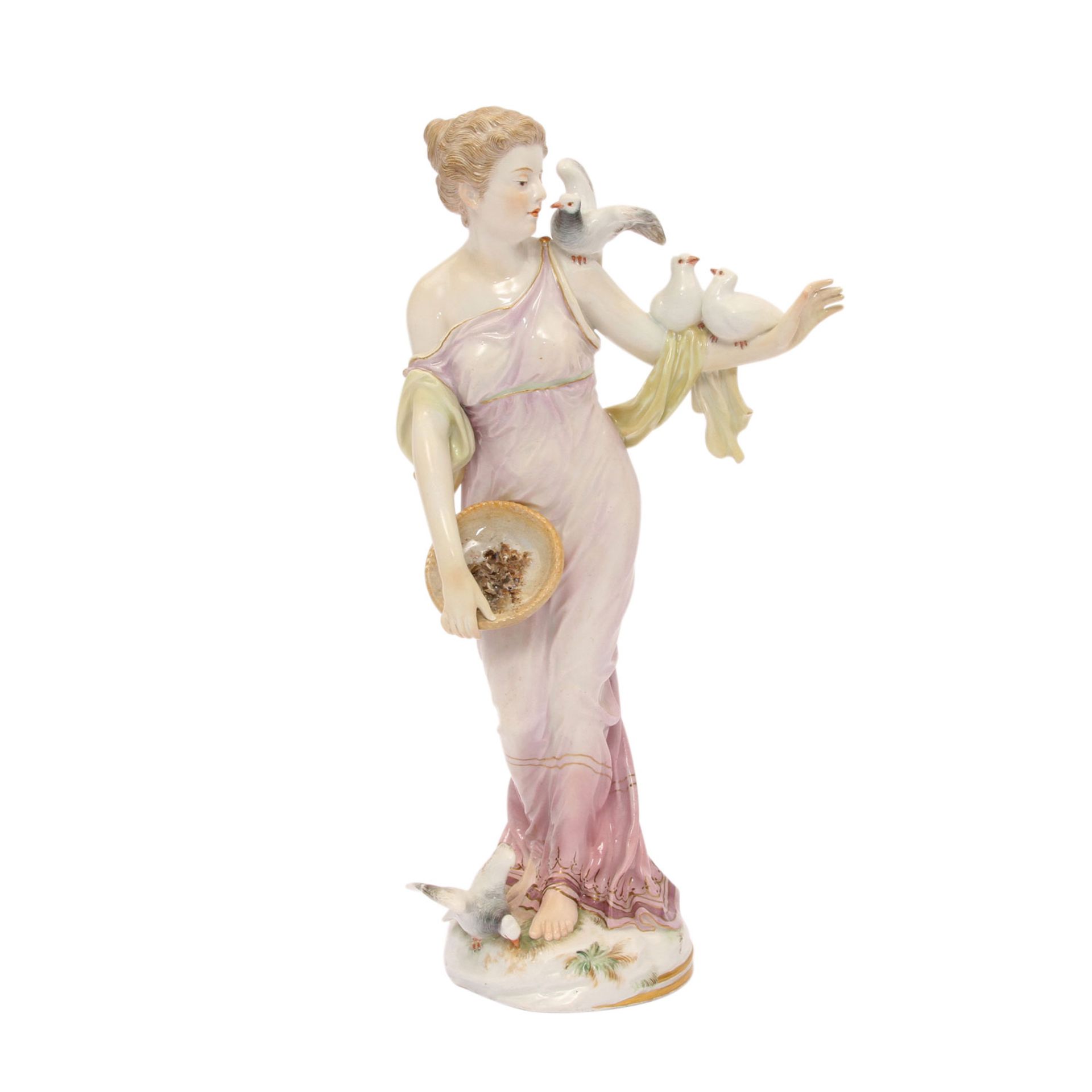 MEISSEN seltene Jugendstil-Figur "Tauben fütterndes Mädchen", vor 1924.Modell von Johannes Theodor - Image 5 of 7