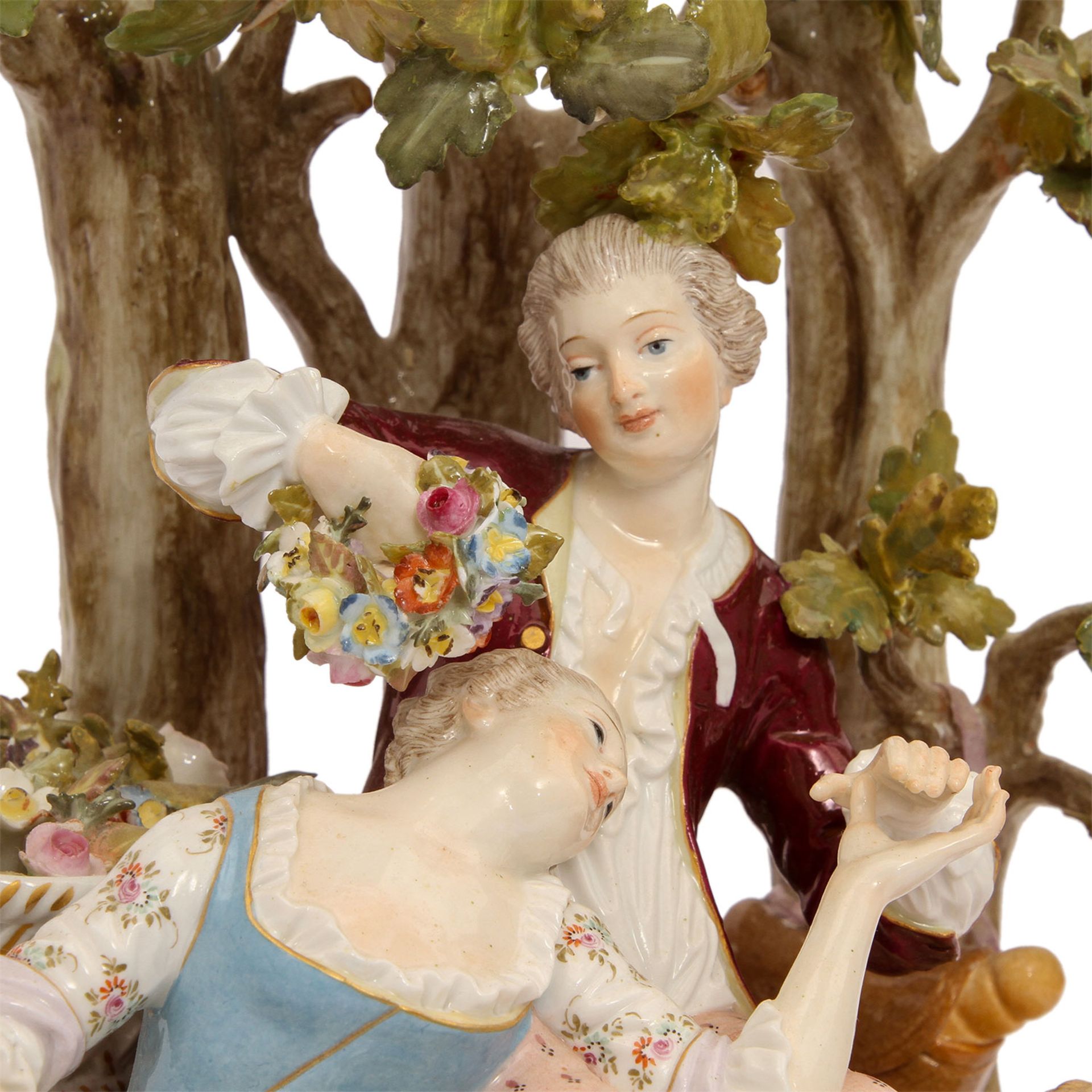 MEISSEN "Schäfergruppe mit Baum", 1870-1924.Modell von Johann Joachim Kaendler 1744, Ruhendes - Image 7 of 11