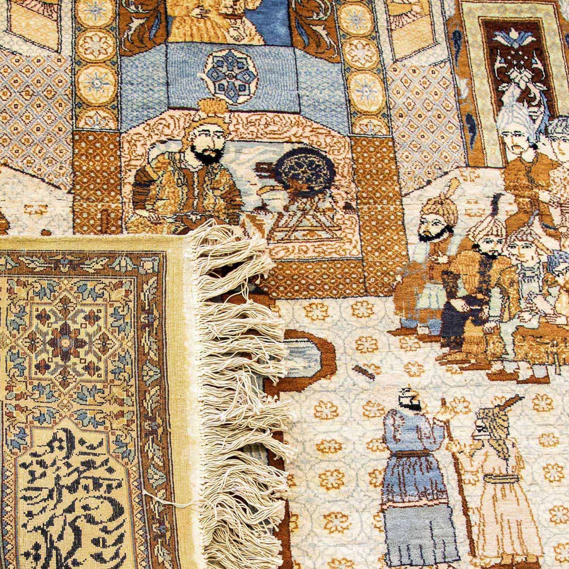 Orientalischer Bildteppich. 20. Jh., ca. 216x142 cmBildteppich mit der Ansicht eines Palastes mit - Image 3 of 4