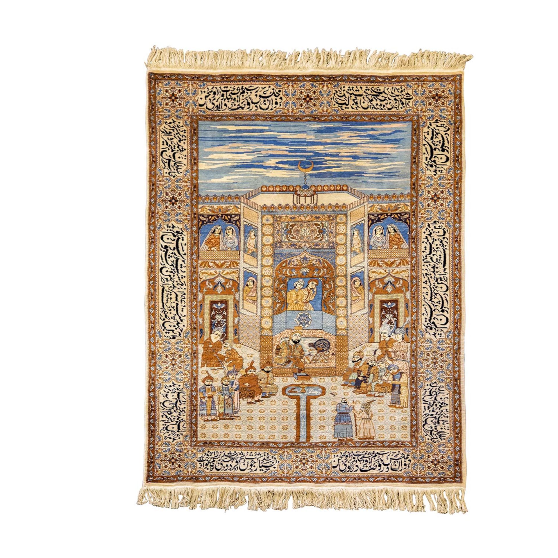 Orientalischer Bildteppich. 20. Jh., ca. 216x142 cmBildteppich mit der Ansicht eines Palastes mit