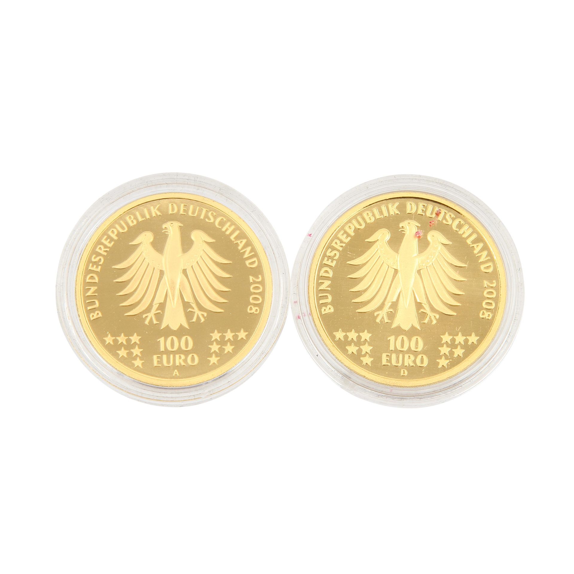 BRD/GOLD - 10 x 100 Euro in Gold mit 2 x 2005 A Fußball WM, 2006 A Weimar + 2006 J Weimar, 2007 A - Bild 6 aus 7