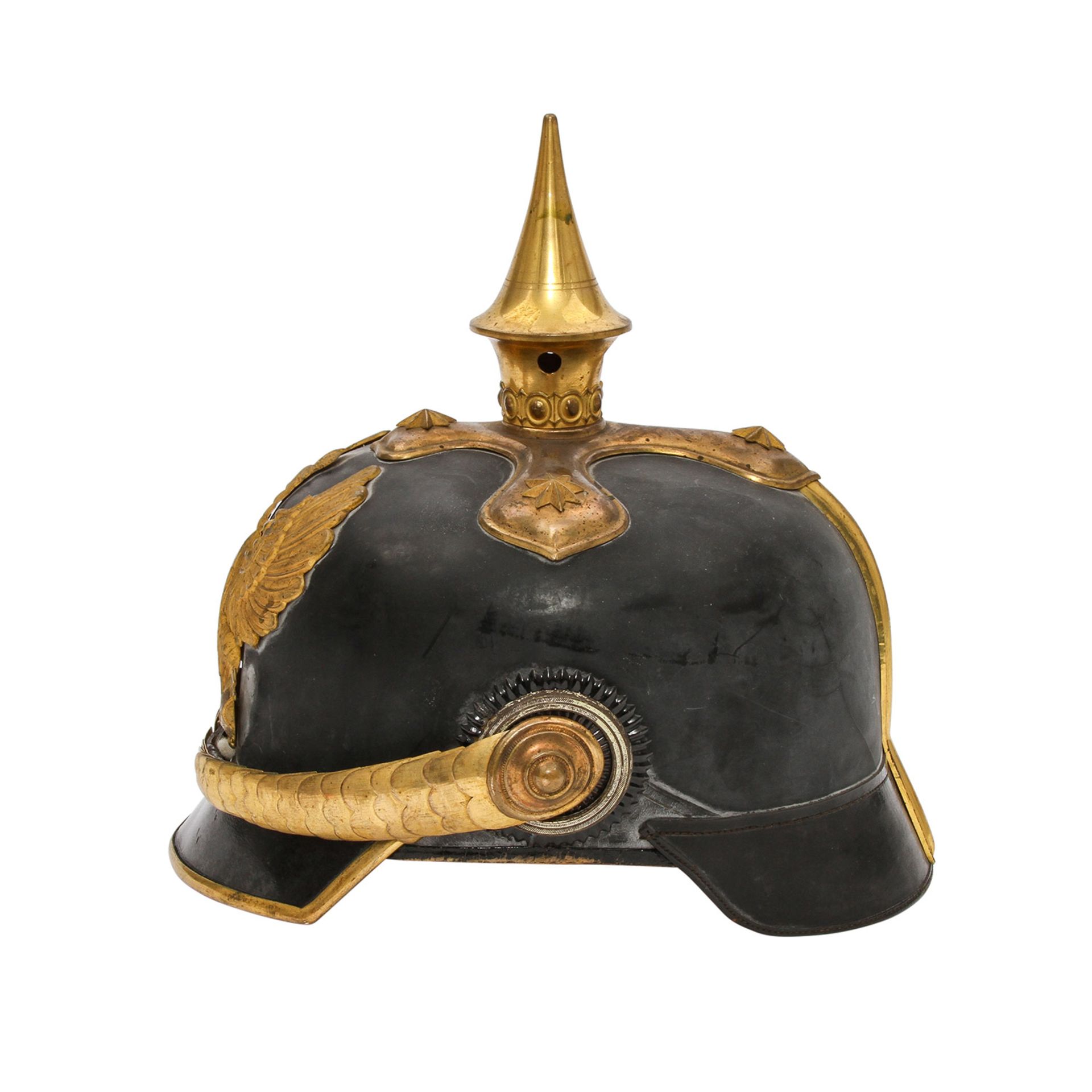 Preussen - Pickelhaube, Chiffre FR auf Reichsadler, Schuppenkette und Schließe intakt, auf - Bild 2 aus 7