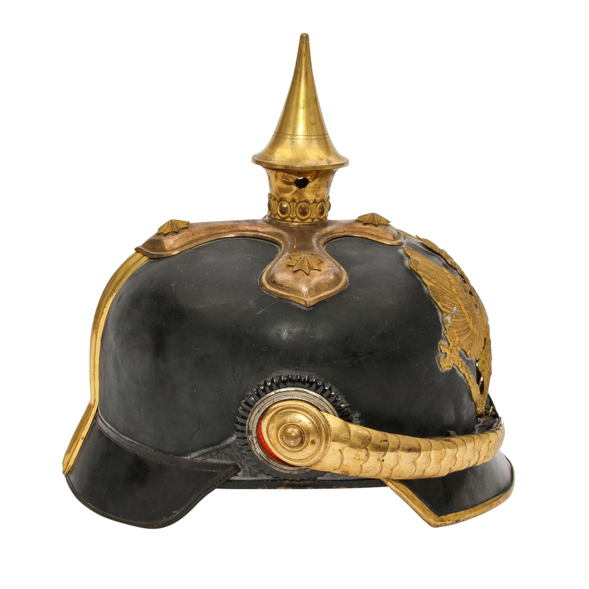 Preussen - Pickelhaube, Chiffre FR auf Reichsadler, Schuppenkette und Schließe intakt, auf - Bild 4 aus 7