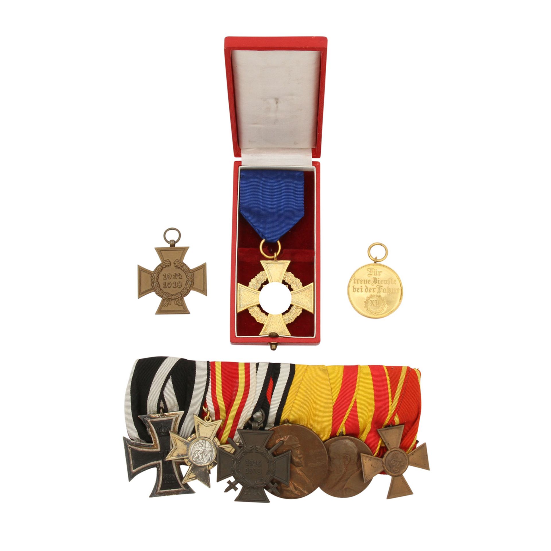 Baden - 6-teilige Ordensschnalle mit Eisernem Kreuz 2. Klasse 1914, Kriegsverdienstkreuz 1916,