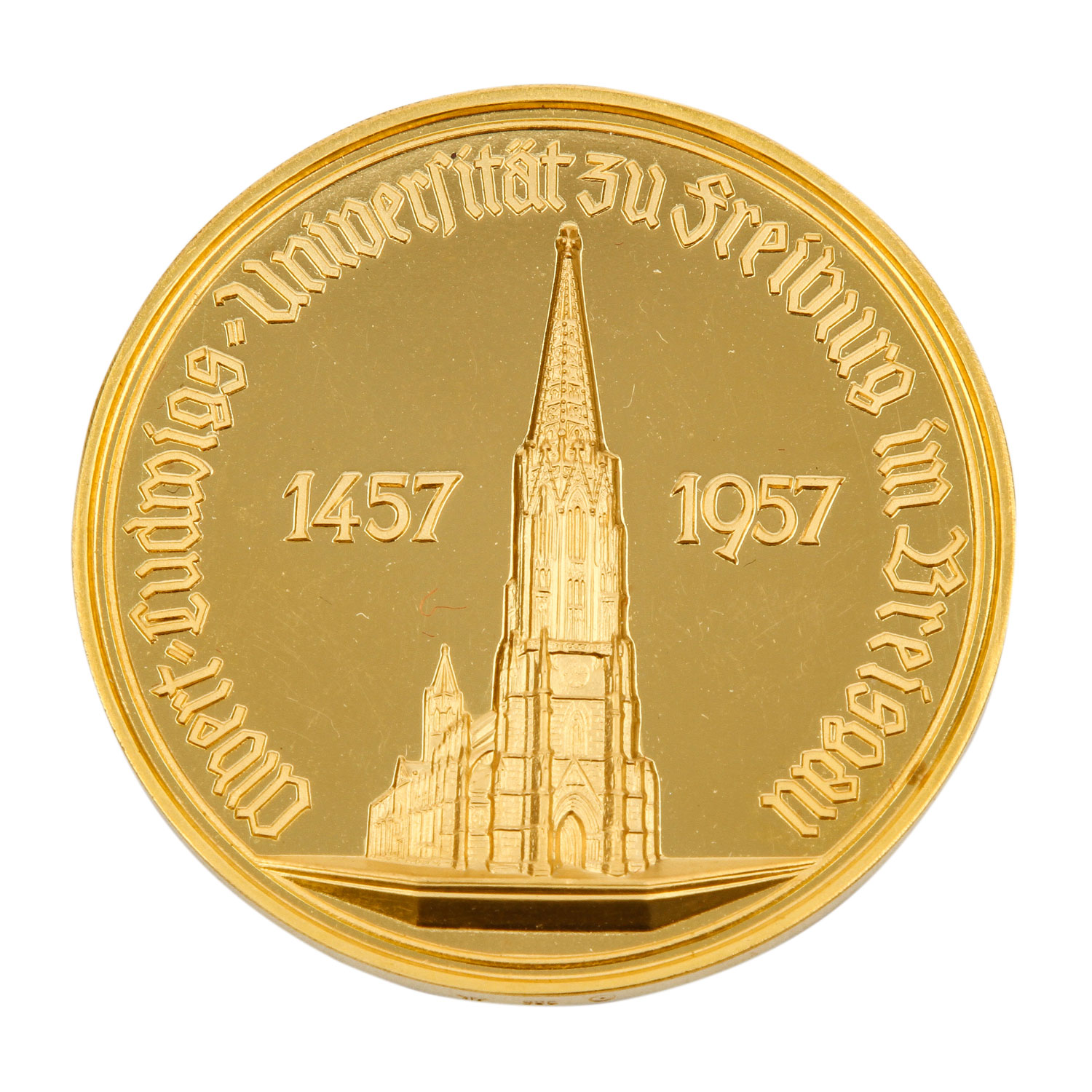 Goldene Jubiläumsmedaille der Universität Freiburg, 20.Jh. - Goldmedaille anlässlich des 500- - Image 2 of 3