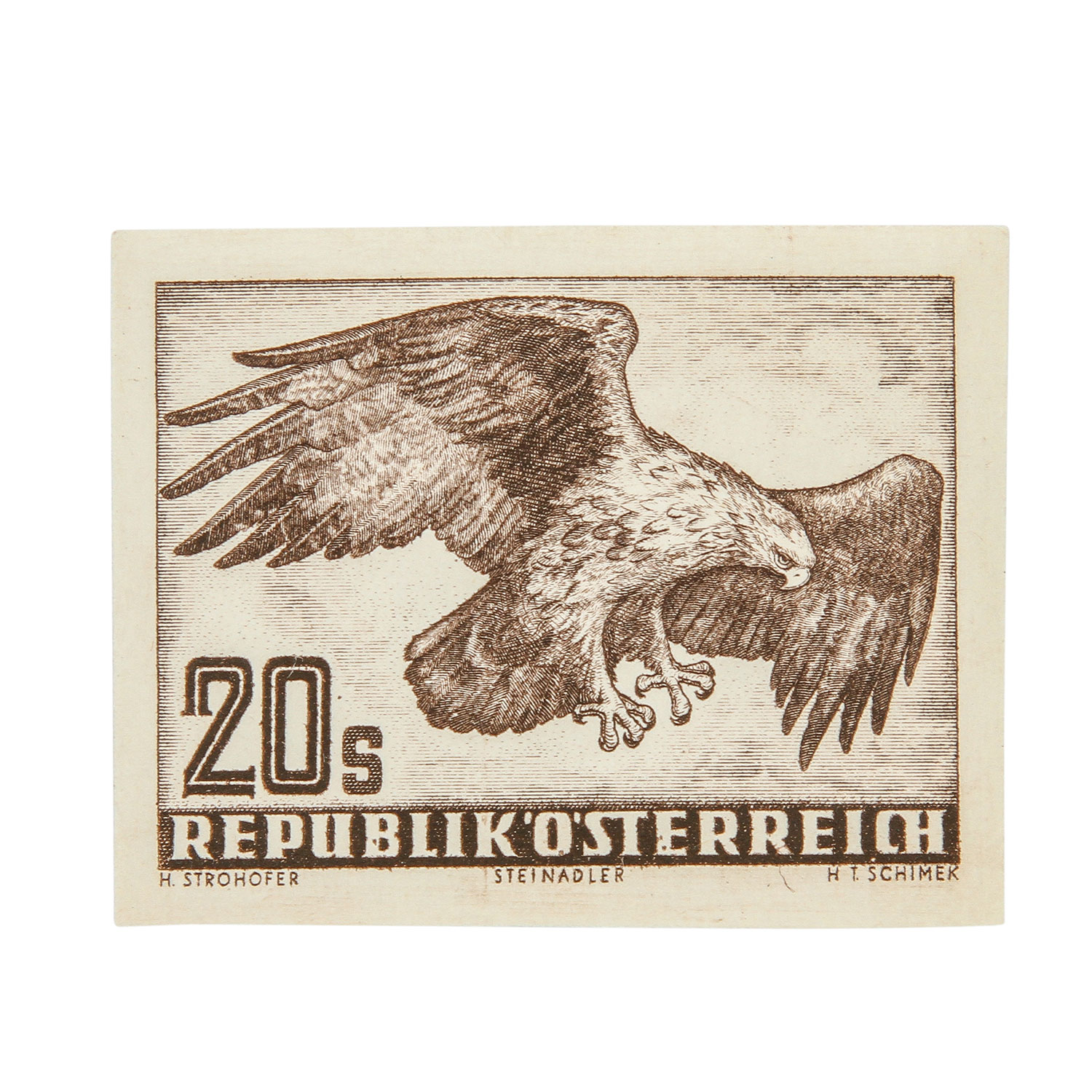 Österreich - 1952, 20 Schillinge Adler ungezähnt, postfrisch, Mi.Nr. 968PU, Michelwert mind. 120