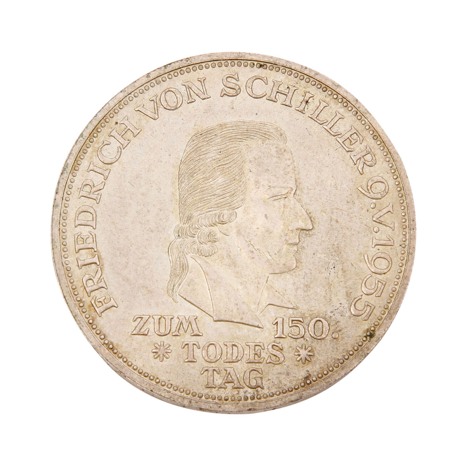 BRD - 5 Deutsche Mark 1955 F Schiller, J. 389, ss, leicht fleckig