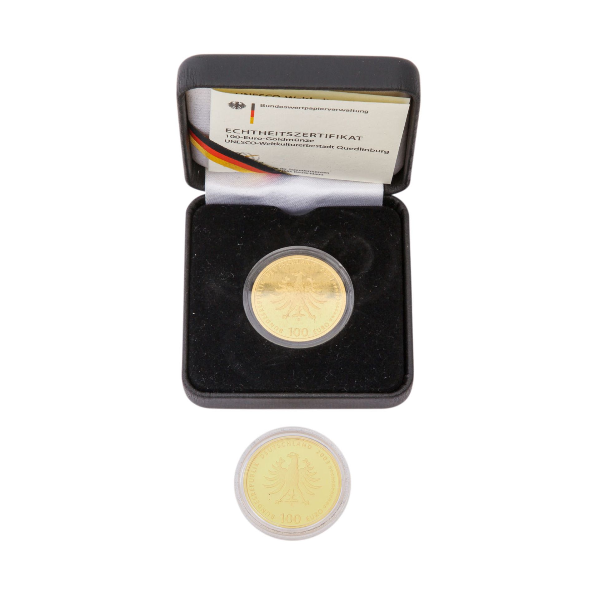 Mini-GOLD-Konvolut BRD - 2 x BRD - 100 € 2003, Quedlinburg, stgl.-spgl, Oxidationsfleck, je 15,5g