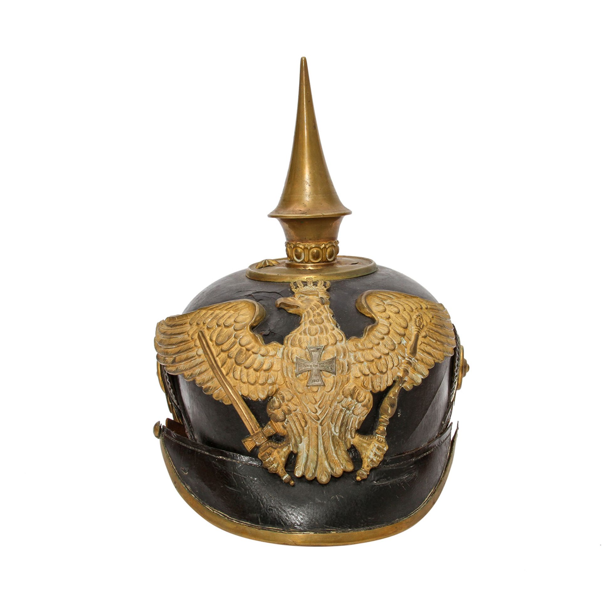 Preussen - Pickelhaube mit Dragoneradler, auf der Brust Reservekreuz "Mit Gott für König und - Bild 5 aus 6