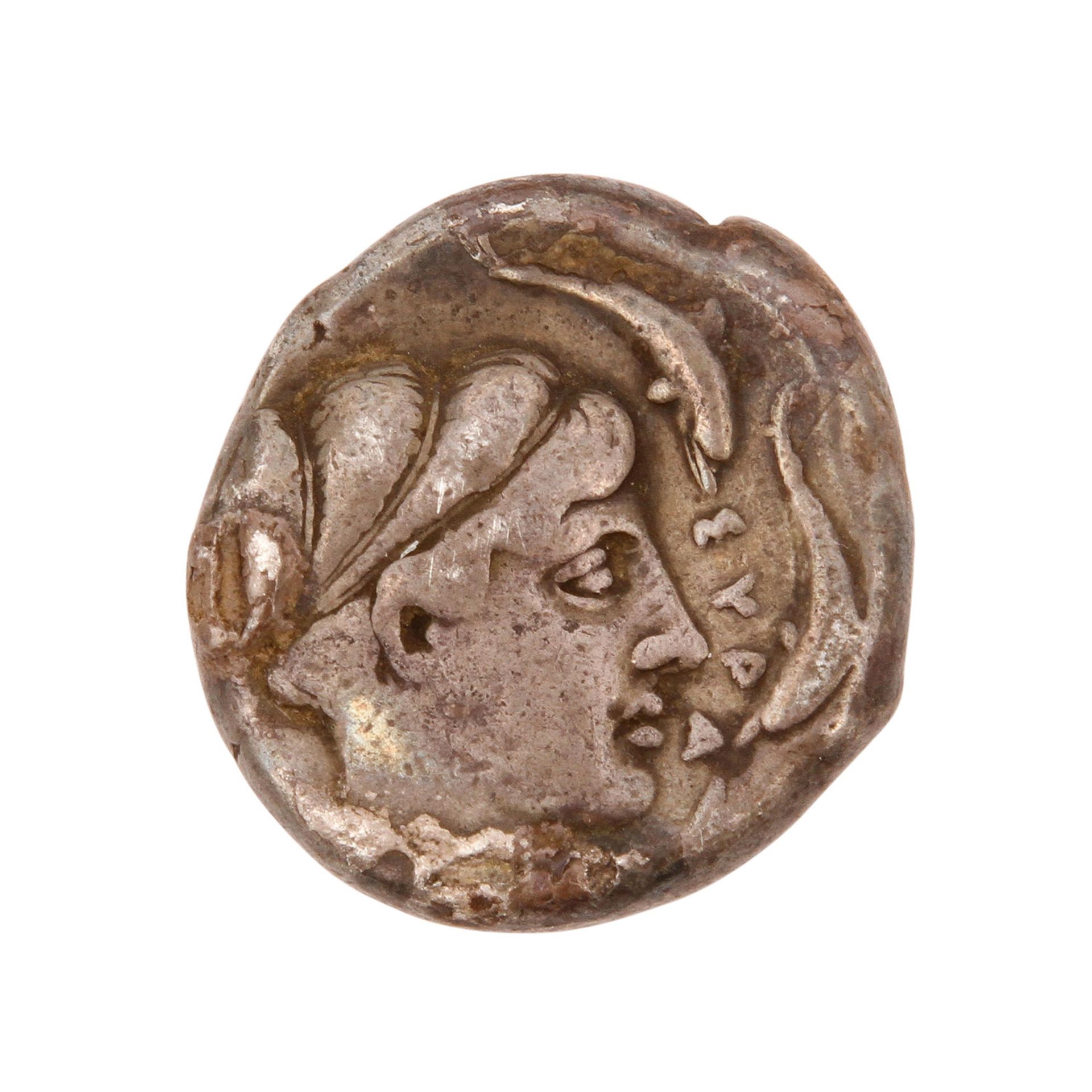 Sizilien - Tetradrachme 2.H. 5.Jh.n.Chr., Syrakus, Av: Arethusakopf umgeben von Delphinen, SYRA, Rv: - Bild 3 aus 3