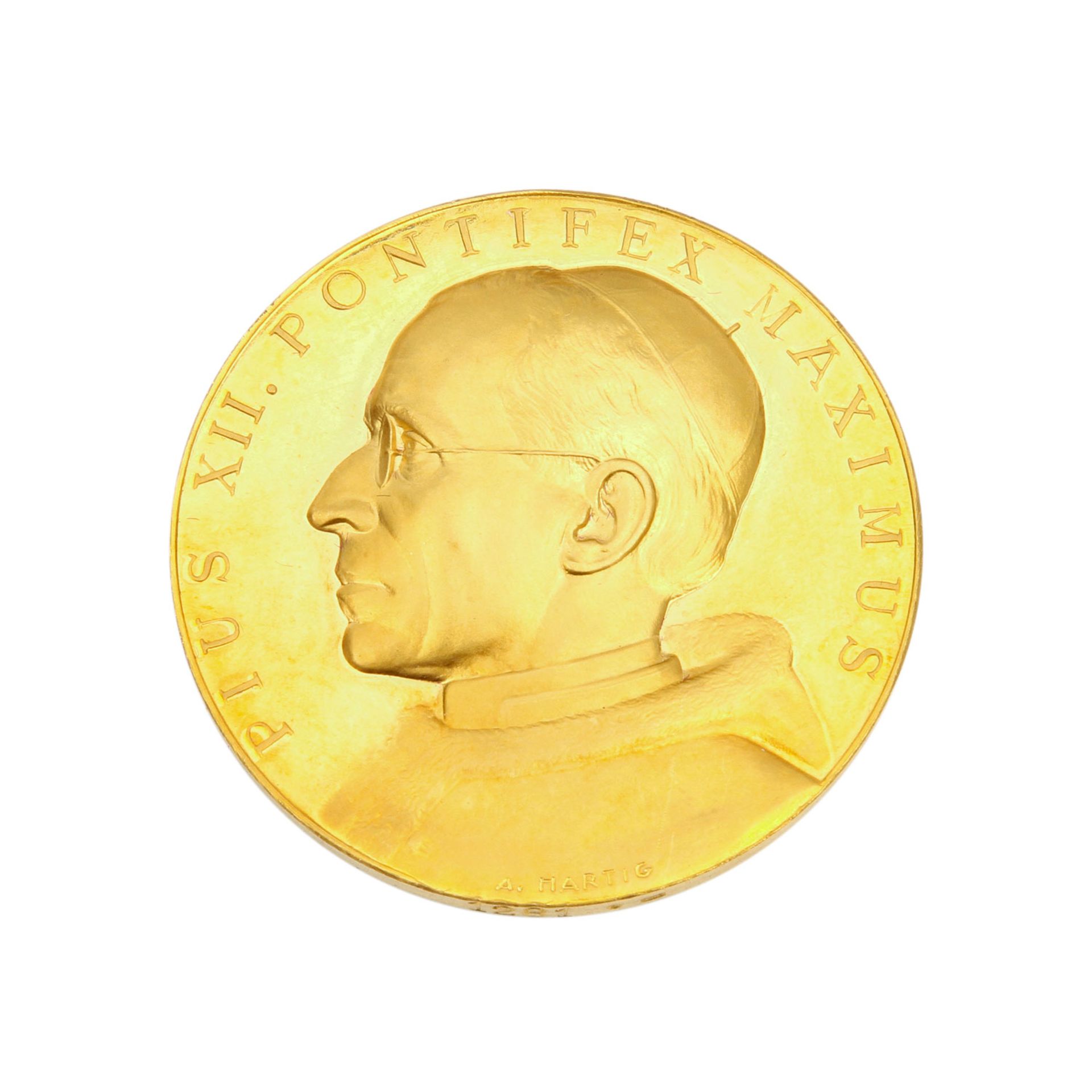 Goldene Papstmedaille Pius XII., 20.Jh. - Goldmedaille 1957, Pius XII. Pontifex Maximus, vz+, 44, - Bild 2 aus 3