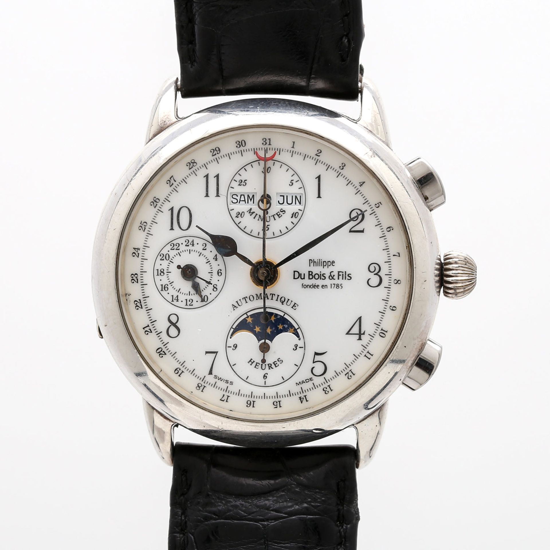 DU BOIS & FILS Collection Musee Edition 38 Chronograph, mit Mondphase u. Kalender. Gehäuse Silber