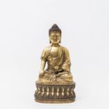 CHINA Buddha, 20. Jhd. Metall goldfarben, Darstellung eines Buddhas in Meditationshaltung mit