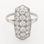 Diamantring Art Deco um 1925 - 1930, 21 Brillanten von zus. ca. 2 ct., VVS - VS/ FW - WEIß (G-H),