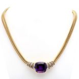 SCHILLING Collier mit Amethyst und Diamanten, 1 feiner Amethyst von ca. 30 ct., 44 Diamanten im