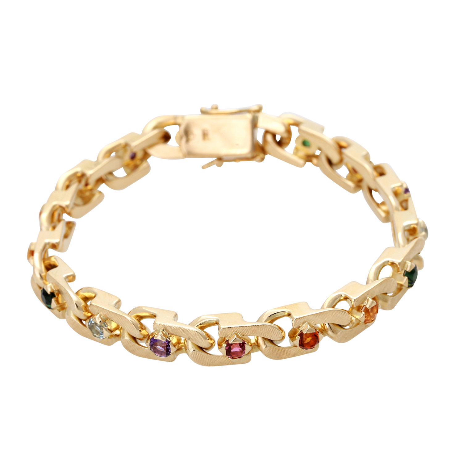 Armband mit Steinbesatz, multicolor, L: 17cm, GG 18K, Fantasiemuster, Oberfläche mattiert, mit