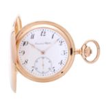 IWC Taschenuhr, ca. 1910/15, Savonette-Gehäuse in Rosé-Gold 14K (auch Staubdeckel), fein