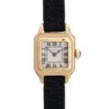 CARTIER Damenarmbanduhr Mini "Santos" in GG 18K, Handaufzugwerk, Breguetzeiger, Lederband,