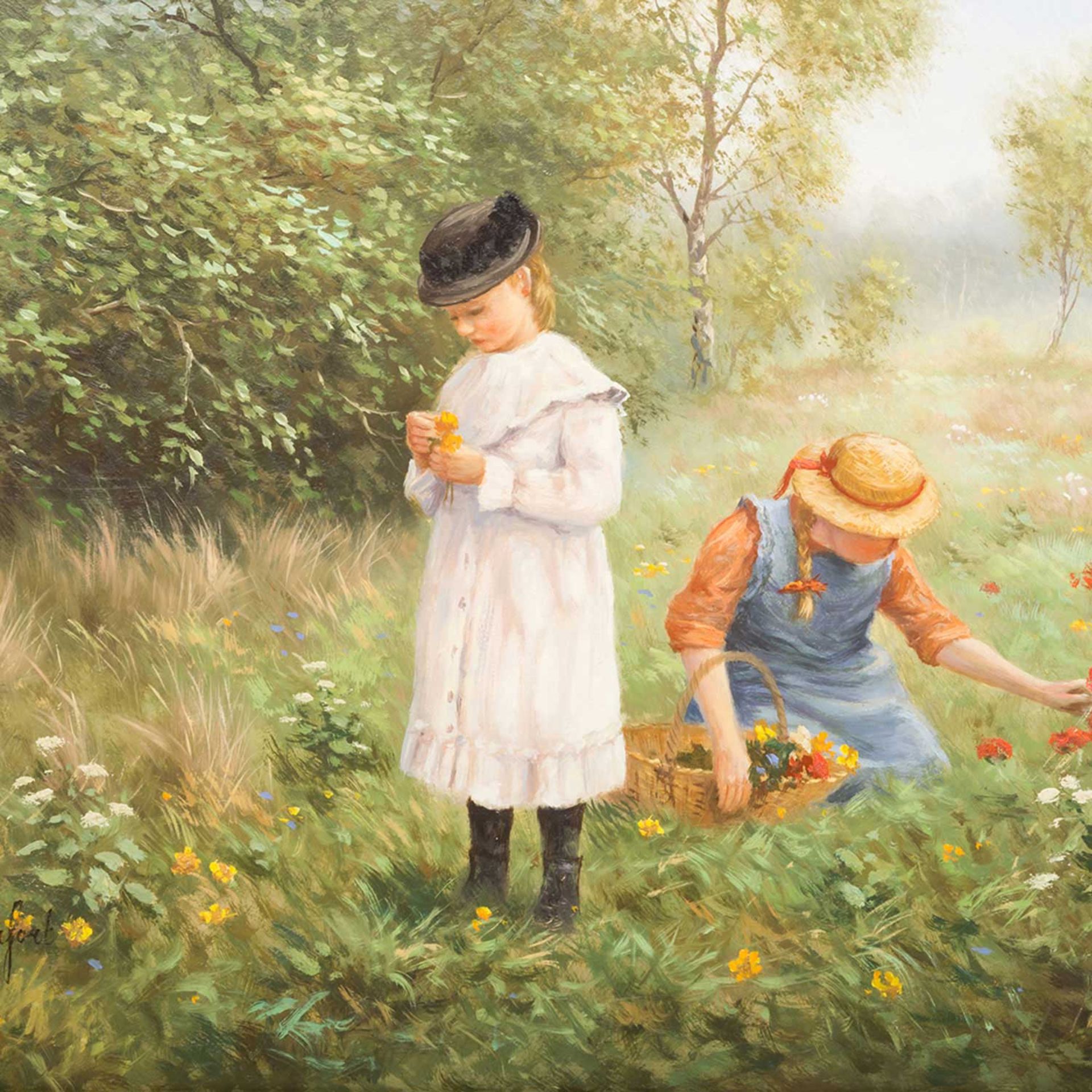 BEAUFORT, J. (Maler 20. Jh.), "Kinder beim Blumenpflücken auf einer Waldwiese", u.li. sign., Öl