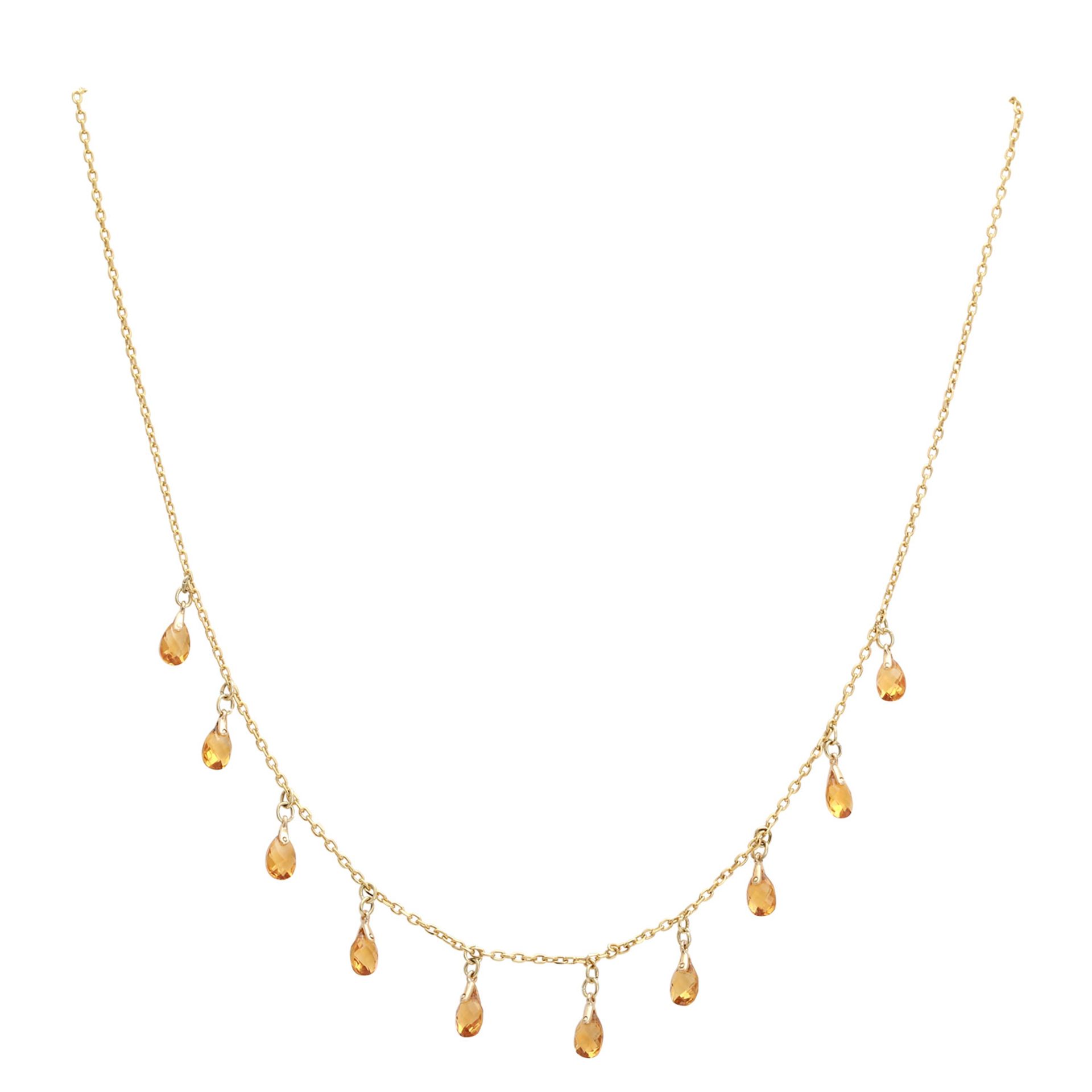 Zartes Collier mit 10 Citrin-Pampeln, facettiert. Ankerkette in GG 14K, L: 49,5 cm.