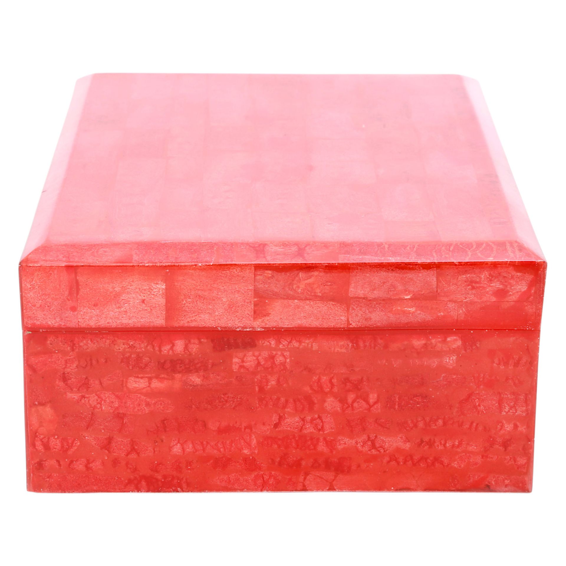 Schmuckkassette. Große Box in Hochglanzlack Rot, marmoriertes Design, rotes Innenfutter, - Bild 3 aus 6