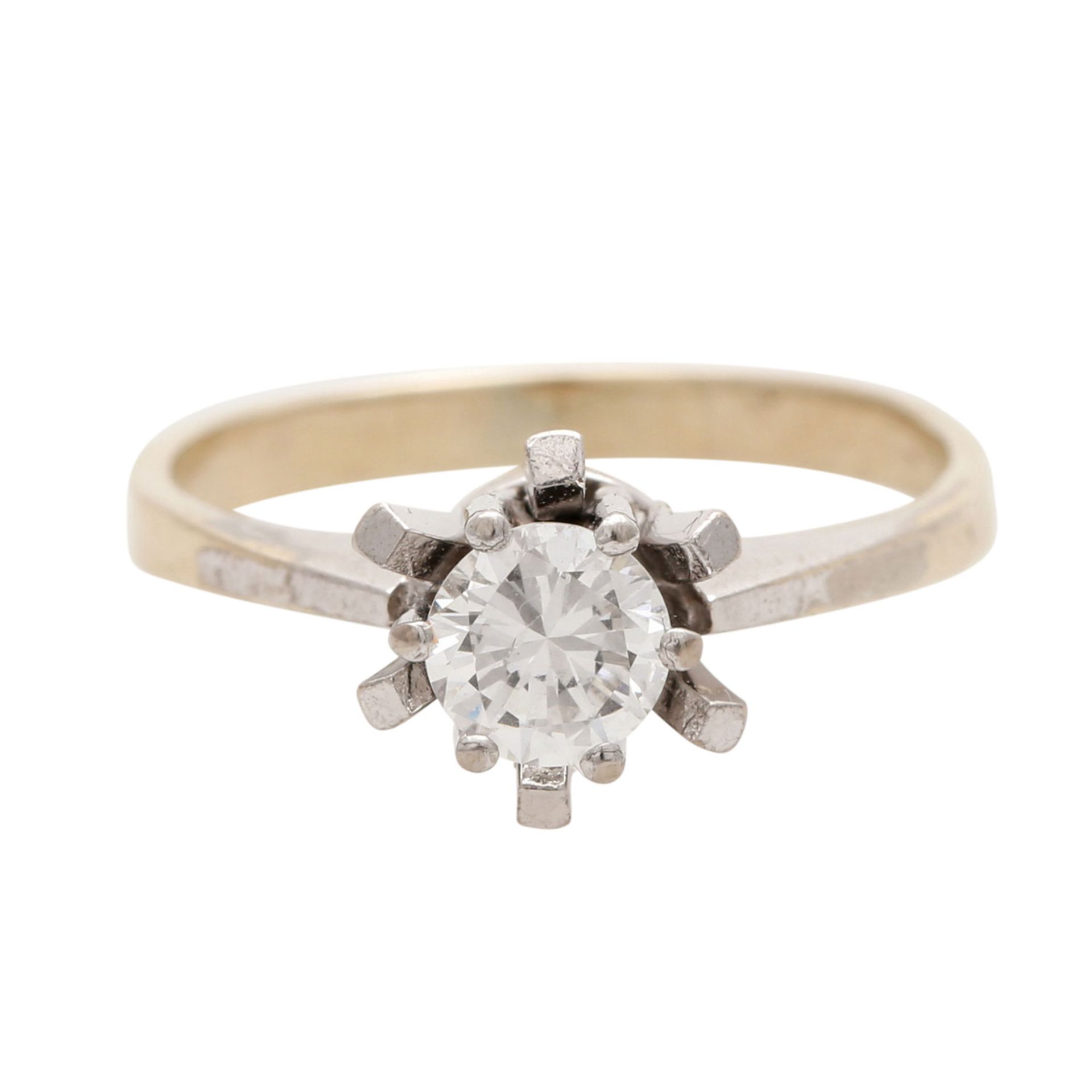 Set: Solitärring mit Solitärohrsteckern, Ring mit Brillant, ca. 0,5 ct (grav. 0,54), W (H) / P1, - Bild 2 aus 4