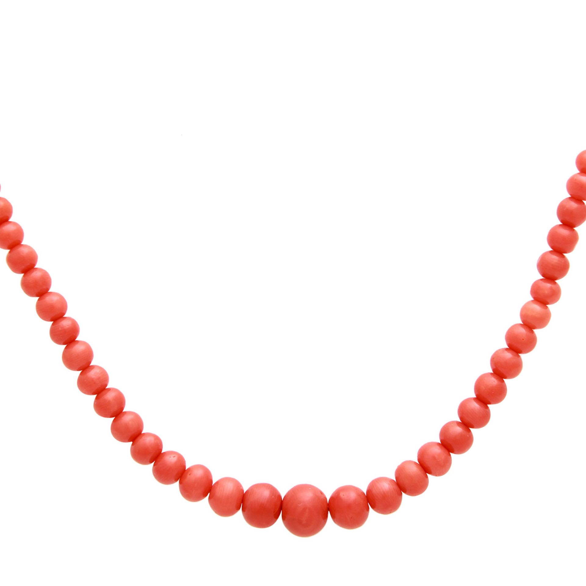 Halskette aus roten Edelkorallen im Verlauf (D: 8,1 - 4,5 mm) mit Schließe GG 18K (Kapseln - Bild 2 aus 4