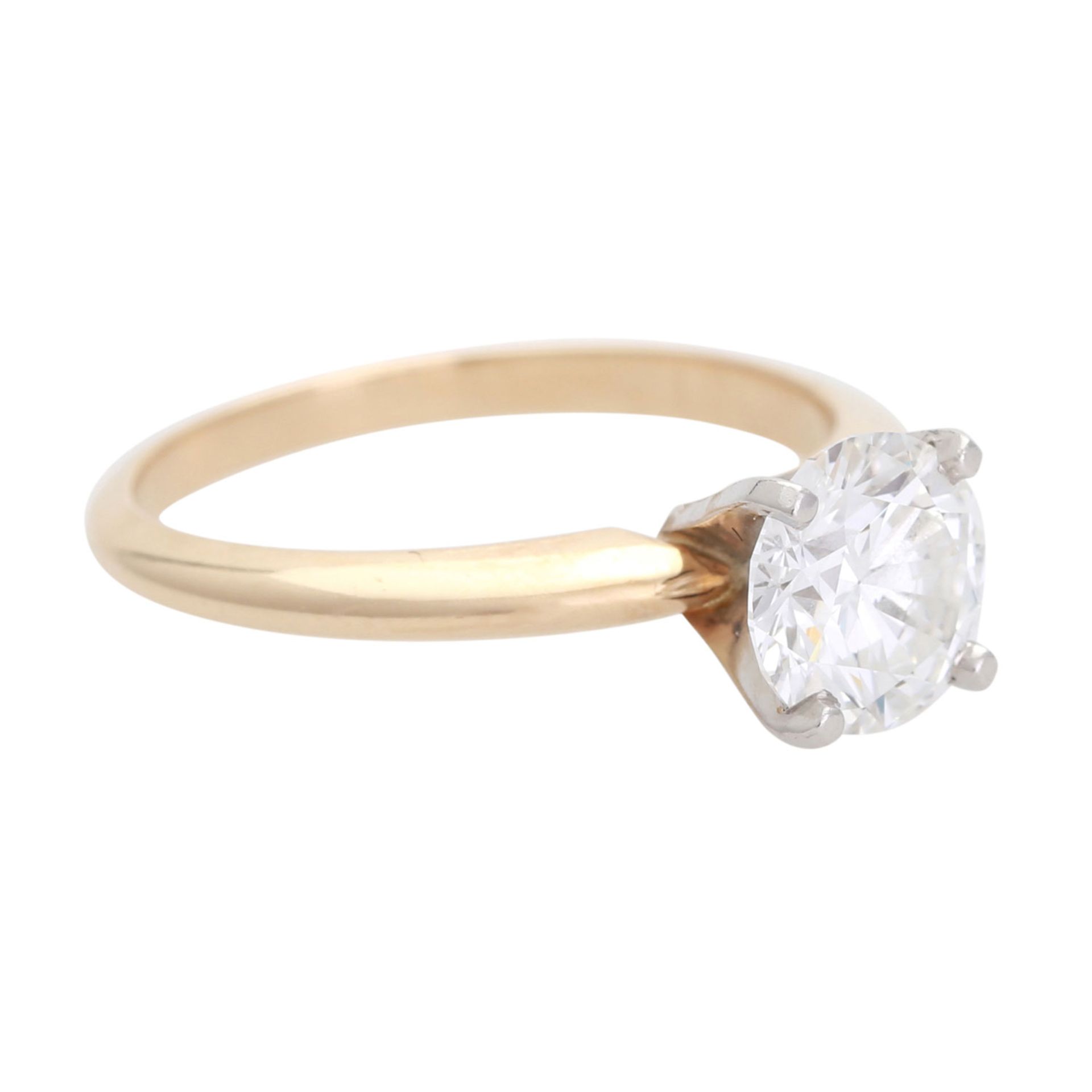 Solitärring mit Brillant, 1,51 ct, FW (F) / IF, GG / WG 14K, RW 54,5, mit GIA Expertise. - Bild 2 aus 6