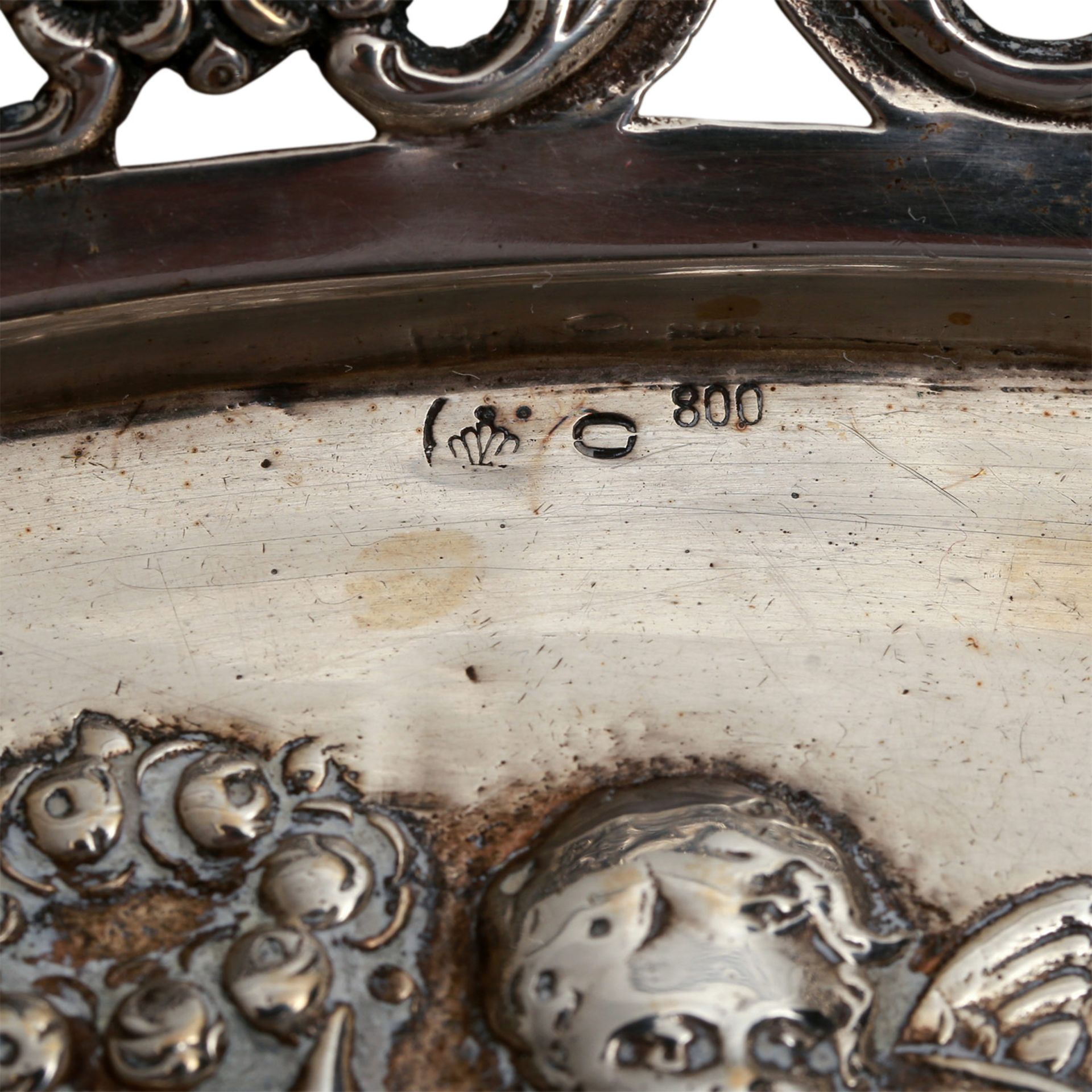 DEUTSCH Durchbruchschale 'Putti', 800 Silber, 20. Jhd. Ovale Schale mit durchbrochen gearbeiteter - Image 6 of 6