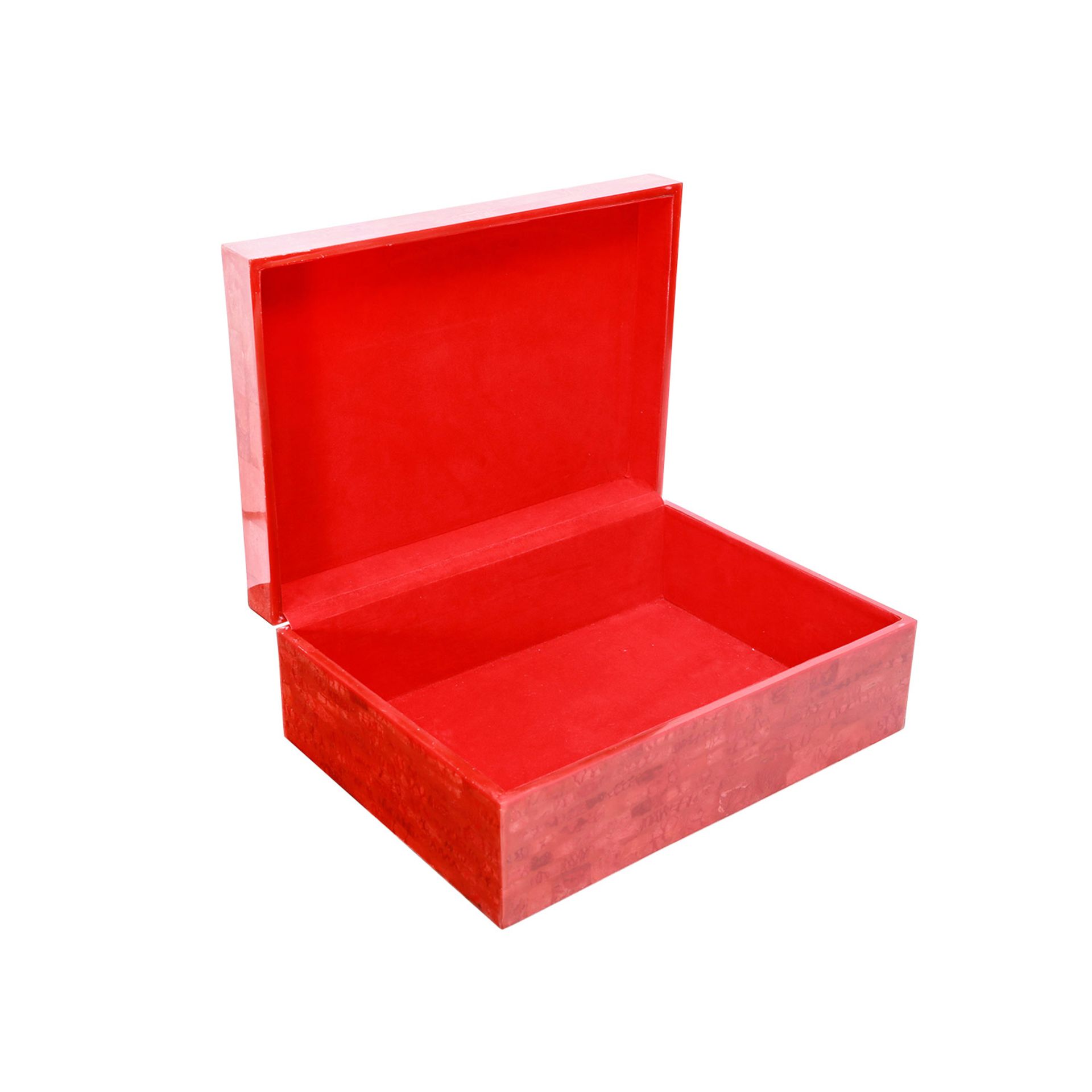 Schmuckkassette. Große Box in Hochglanzlack Rot, marmoriertes Design, rotes Innenfutter, - Bild 5 aus 6