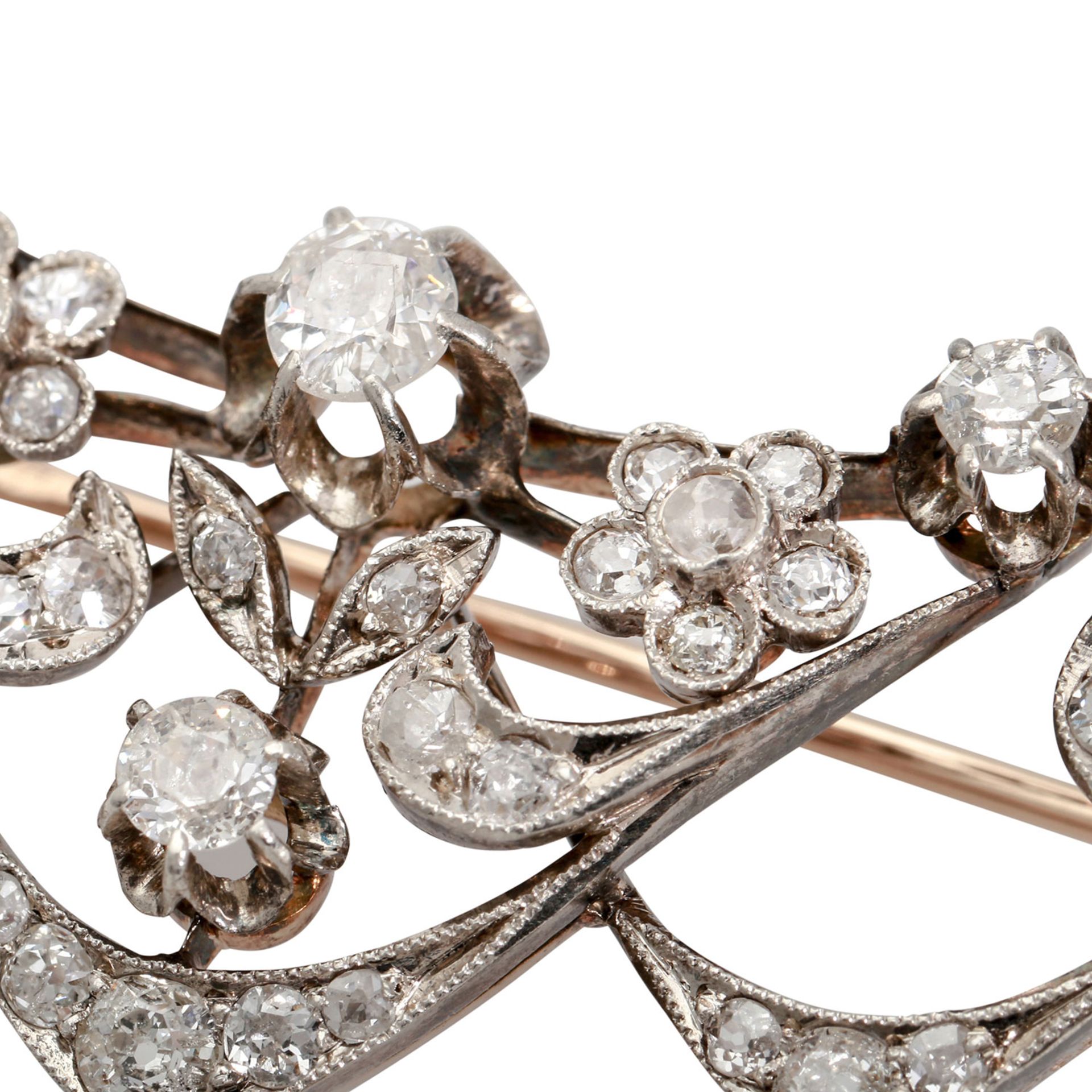 Russische Diamantbrosche mit beweglichen Teilen, zahlreiche Altschliff-Diamanten von zus. ca. 3,5 - Image 5 of 5