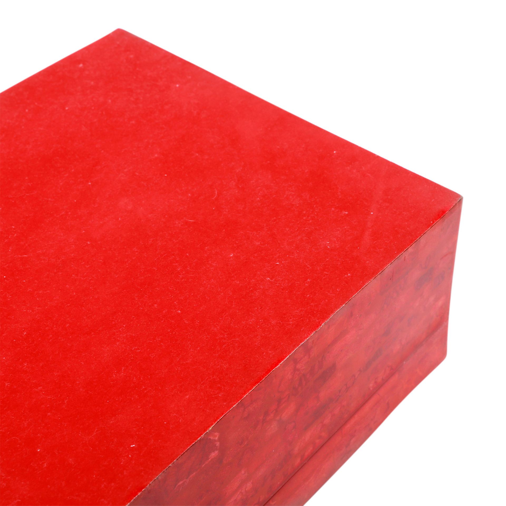 Schmuckkassette. Große Box in Hochglanzlack Rot, marmoriertes Design, rotes Innenfutter, - Bild 6 aus 6