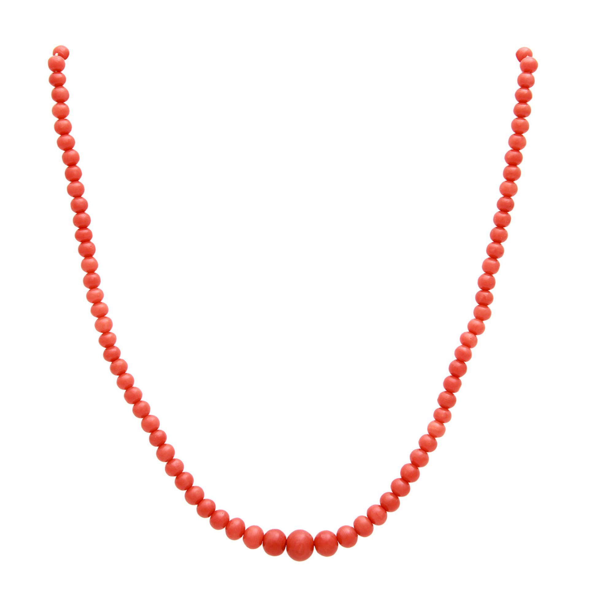 Halskette aus roten Edelkorallen im Verlauf (D: 8,1 - 4,5 mm) mit Schließe GG 18K (Kapseln