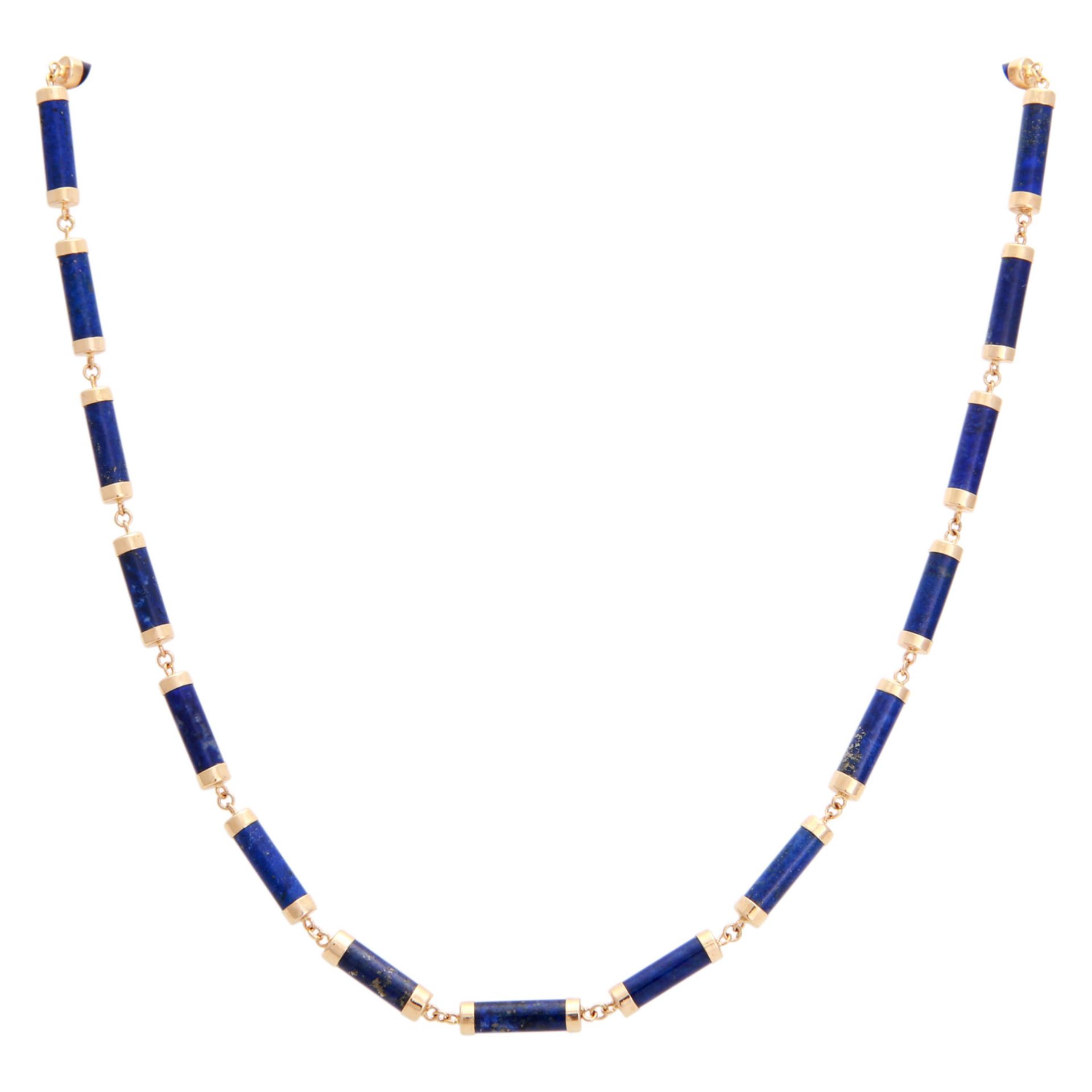 Schmuckset mit Lapislazuli, bestehend aus Collier, Armband, Ohrsteckern, GG / RSG 14K, Länge 45,5 - Bild 2 aus 5