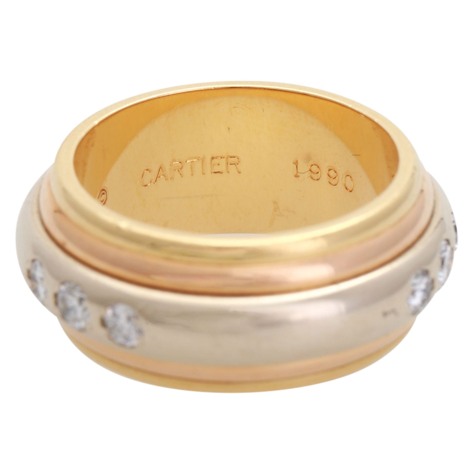 CARTIER Drehring mit Brillanten zus. ca. 0,55 ct., GWR 18K, RW: 52, mit Zertifikat Nr.: 986616, - Bild 4 aus 6