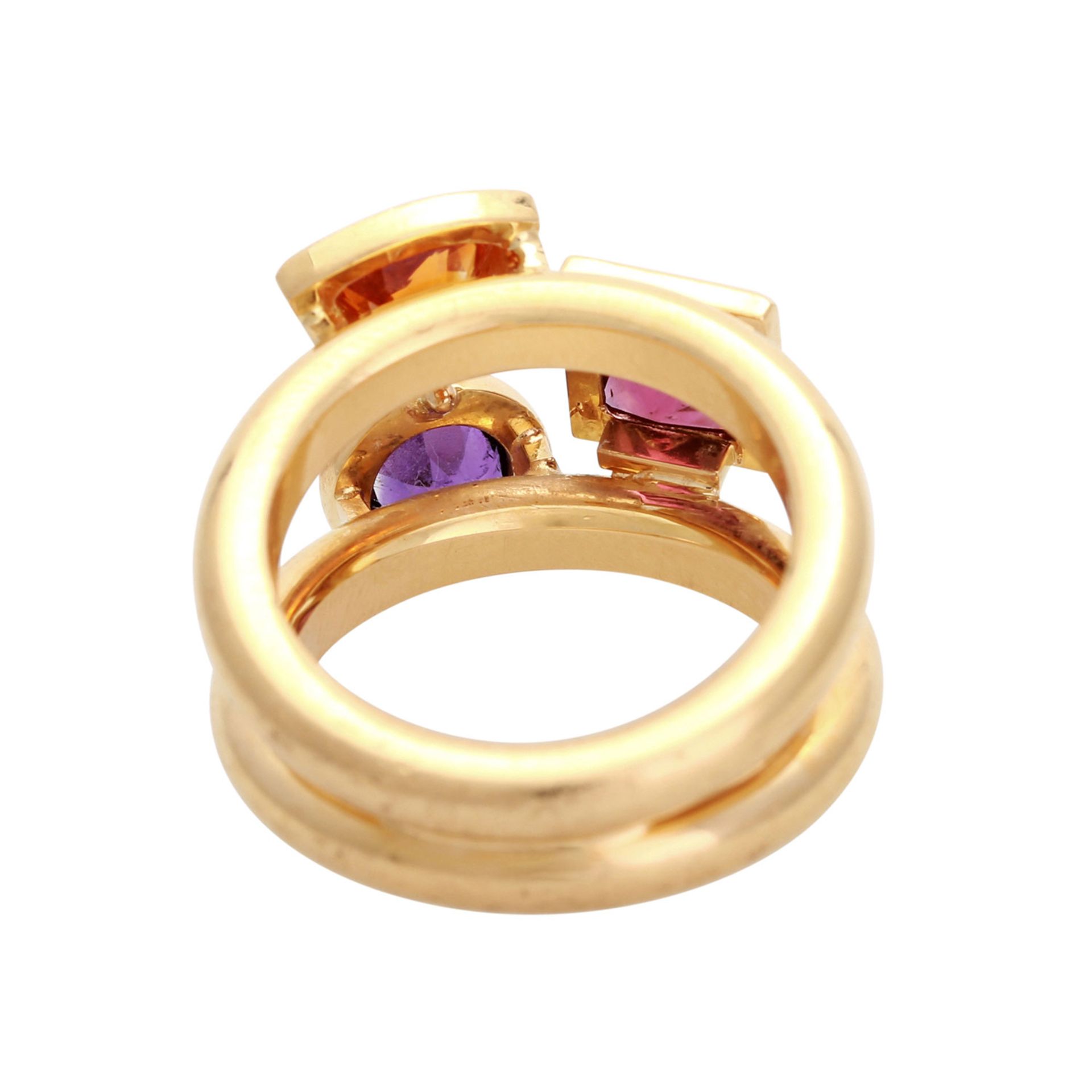 Ring mit 3 facettierten Farbsteinen, 1 Citrintriangel, 1 Amethyst rund, 1 Turmalincarré, in - Bild 4 aus 4