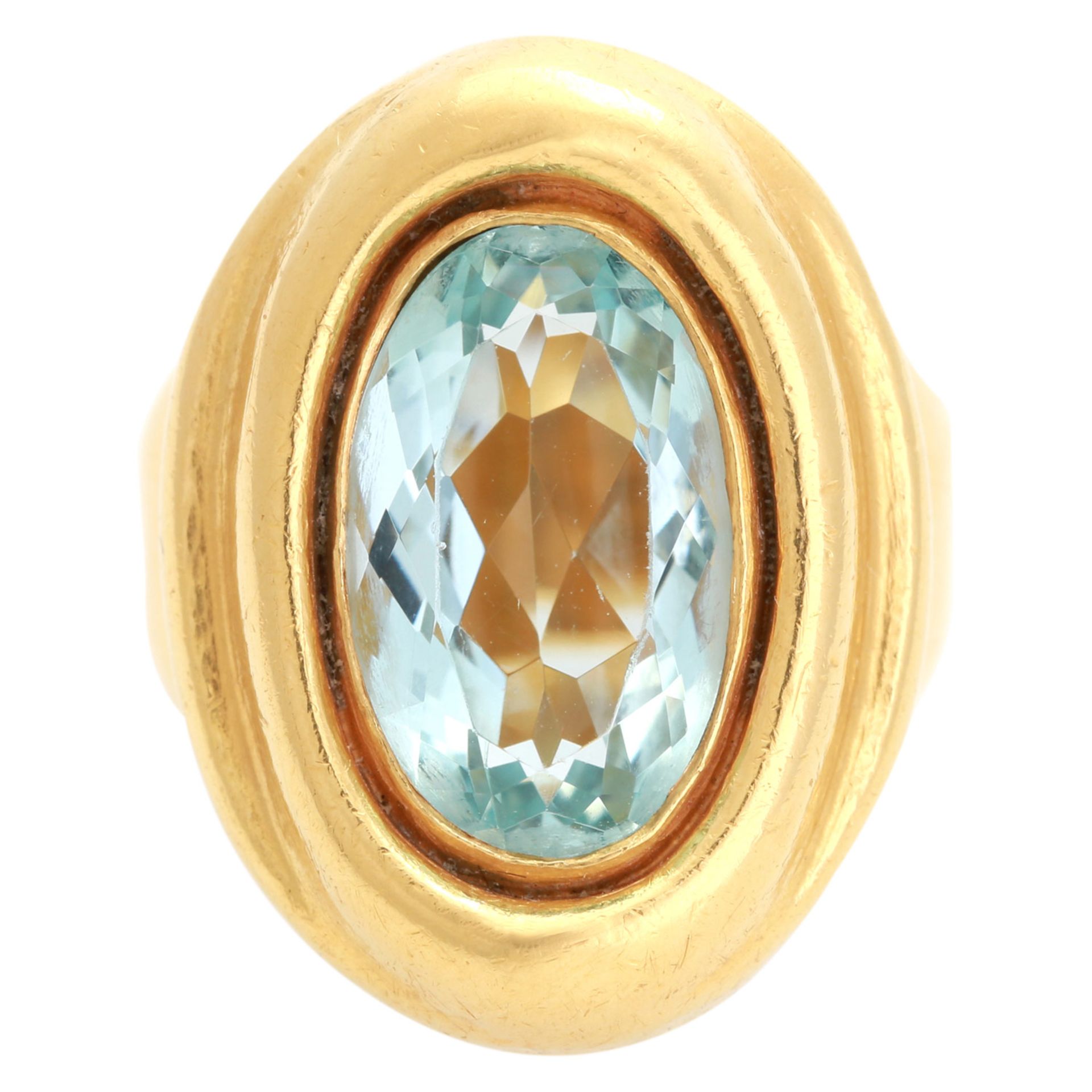 Damenring mit Aquamarin von ca. 3,8 ct., GG 20K, RW 53, wohl Einzelanfertigung 2. H. 20. Jh., mit