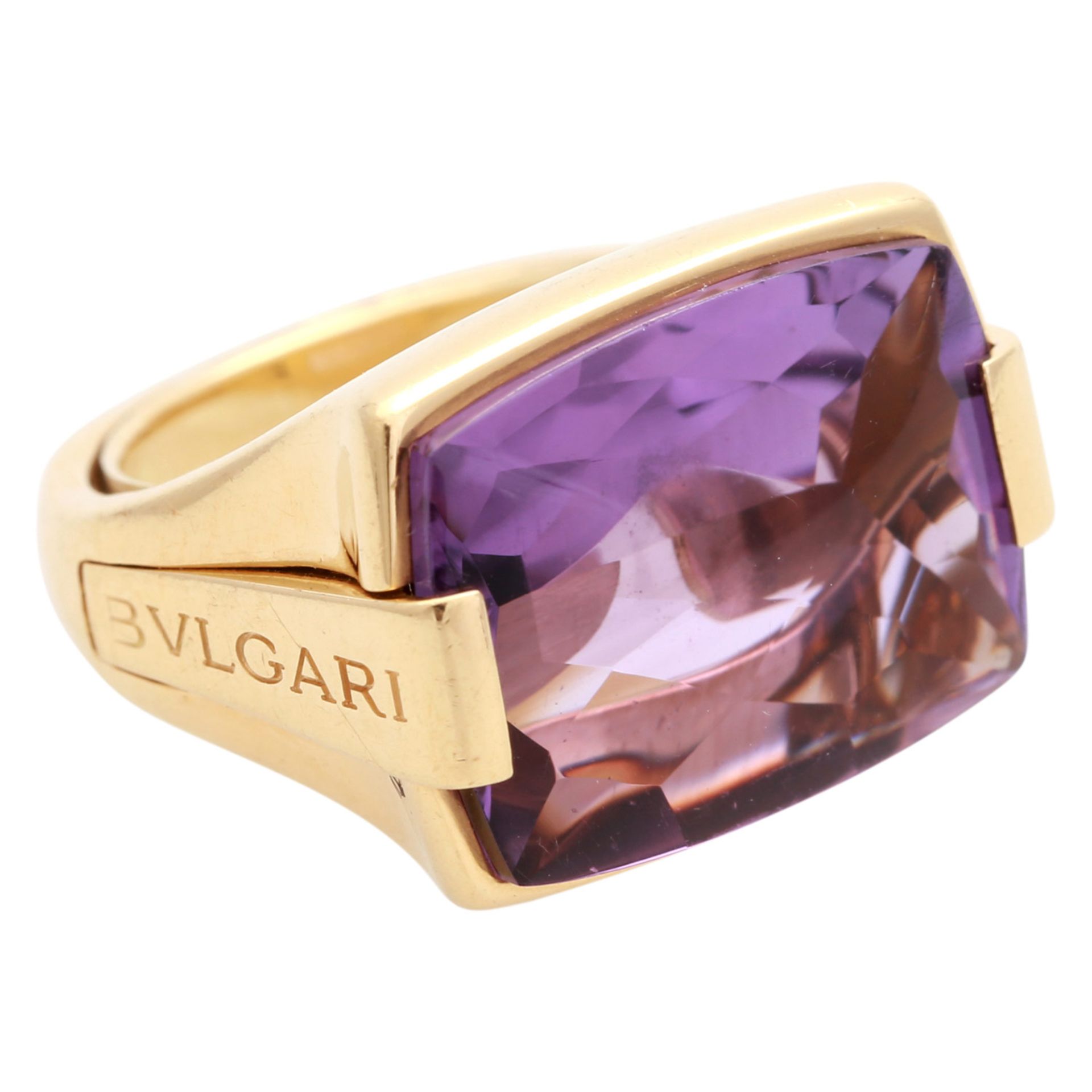 Damenring mit Amethyst im Buff-Top-Schliff (ca. 15 x 12 mm) in GG 18K. RW: ca. 45,5 ( - Bild 2 aus 4